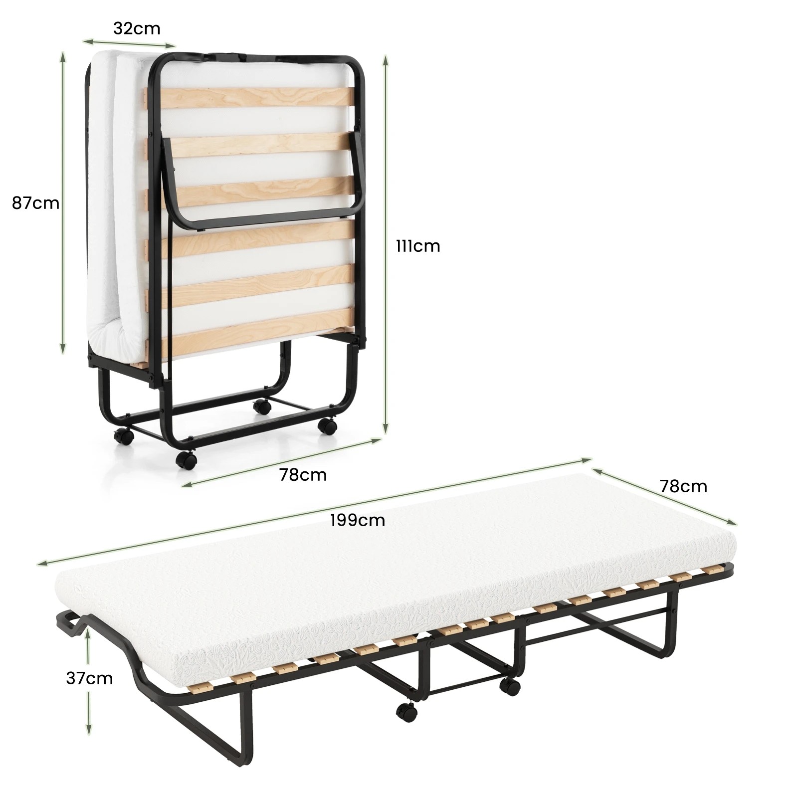 4 Costway Folding Bed Frame w/Memory Foam Mattress Rollaway Guest Bed Portable Sleeper Bed, 4 of 4