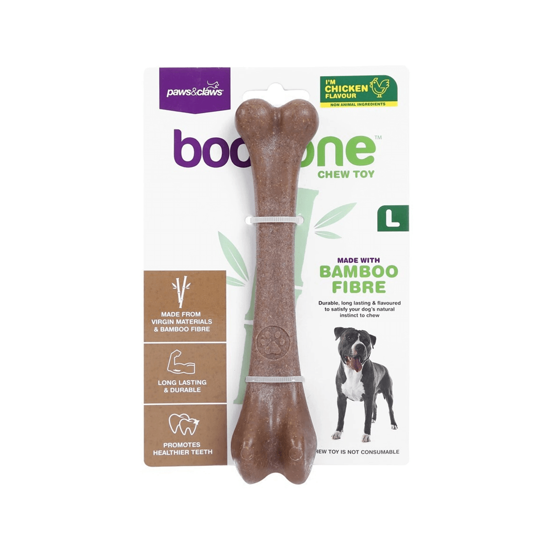1 Paws And Claws Boobone Large Bamboo Fibre Dog Chew Toy Assorted Flavours 18cm
 - Brown, 1 of 5