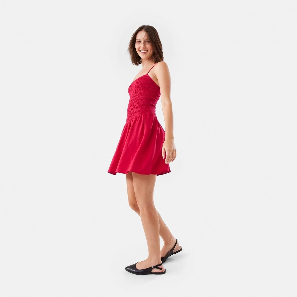 3 Sleeveless Shirred Bodice Mini Dress STRAWBERRY, 3 of 8
