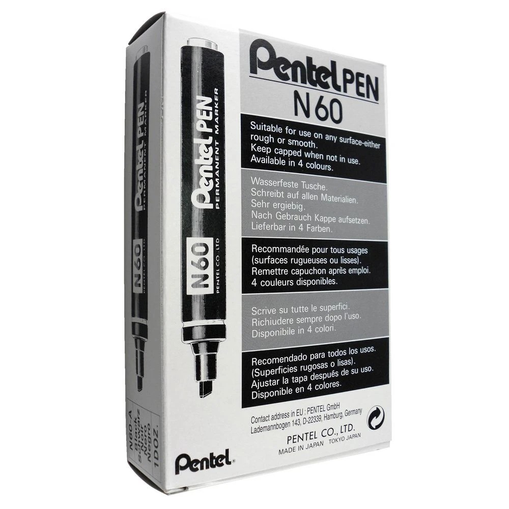 2 Pentel N60 Permanent Markers Black 12 Pack, 2 of 7