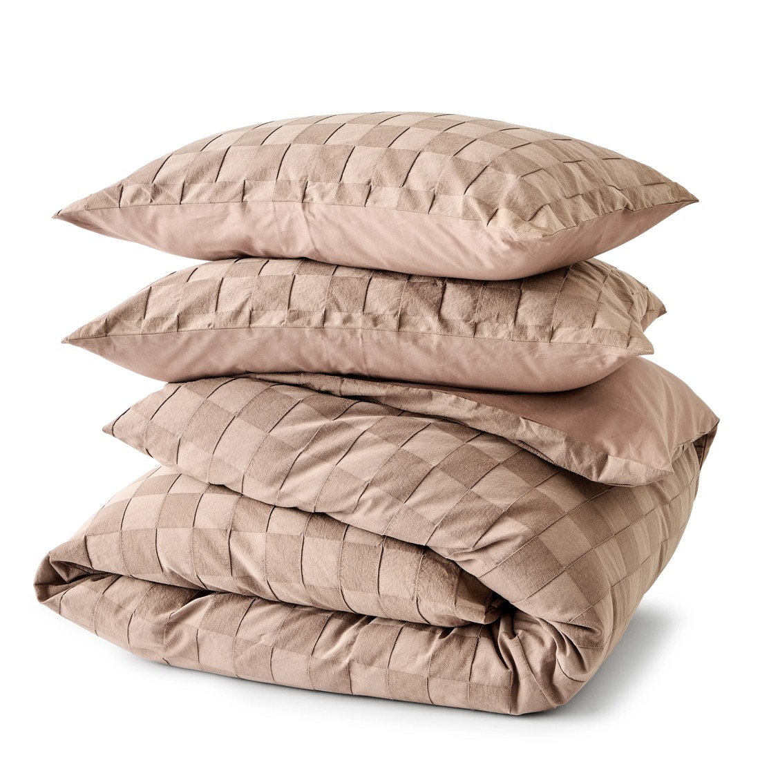 6 Check Stonewashed Australian Grown Cotton Quilt Cover Set - Queen Bed, Mocha, 6 of 8