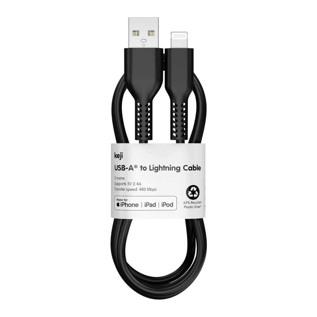 3 Keji USB-A to Lightning Cable 2m Black, 3 of 5