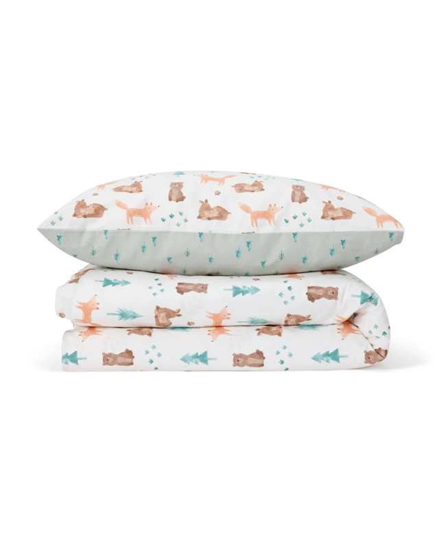 Cotton Reversible Cot Quilt Cover Set - Wood