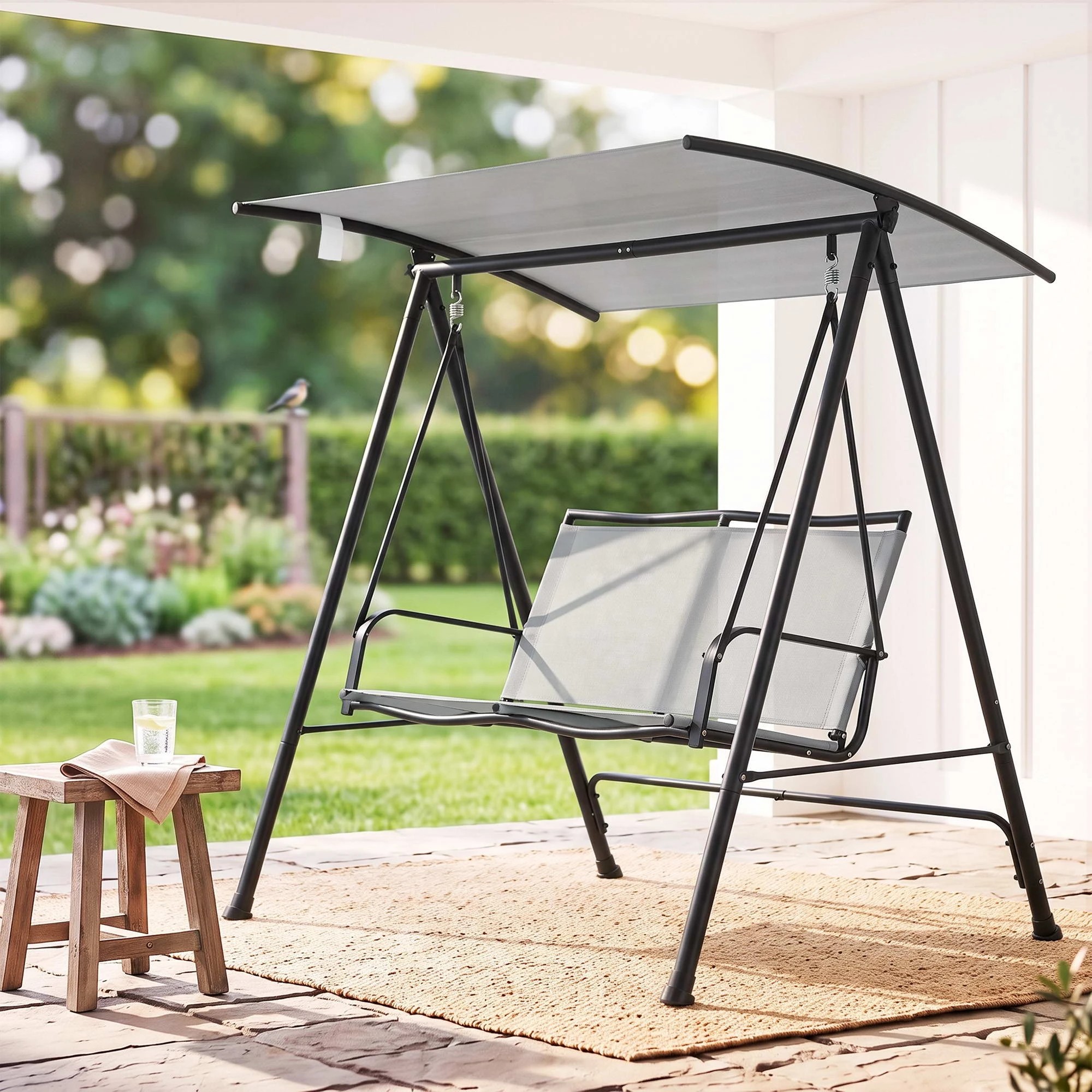 8 Gardeon Outdoor Swing Chair with Stand Adjustable Canopy 2-Seater Hanging Chair 142cmx172cm 250kg Capacity - Grey, 8 of 8