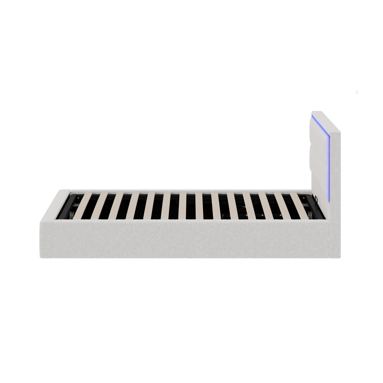 8 Oikiture Bed Frame Single Size RGB LED Gas Lift Storage Base Boucle - White, 8 of 9