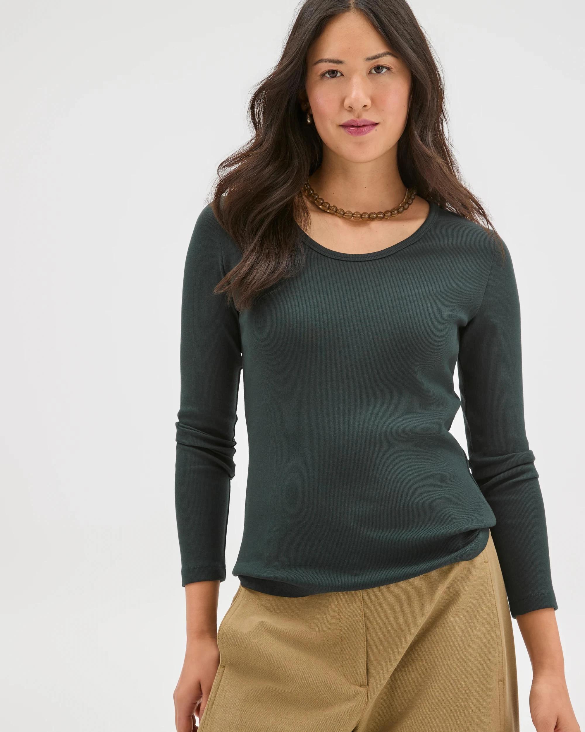 2 Target Woman Australian Cotton Long Sleeve Scoop Neck Rib T-Shirt MIDNIGHT JADE, 2 of 7