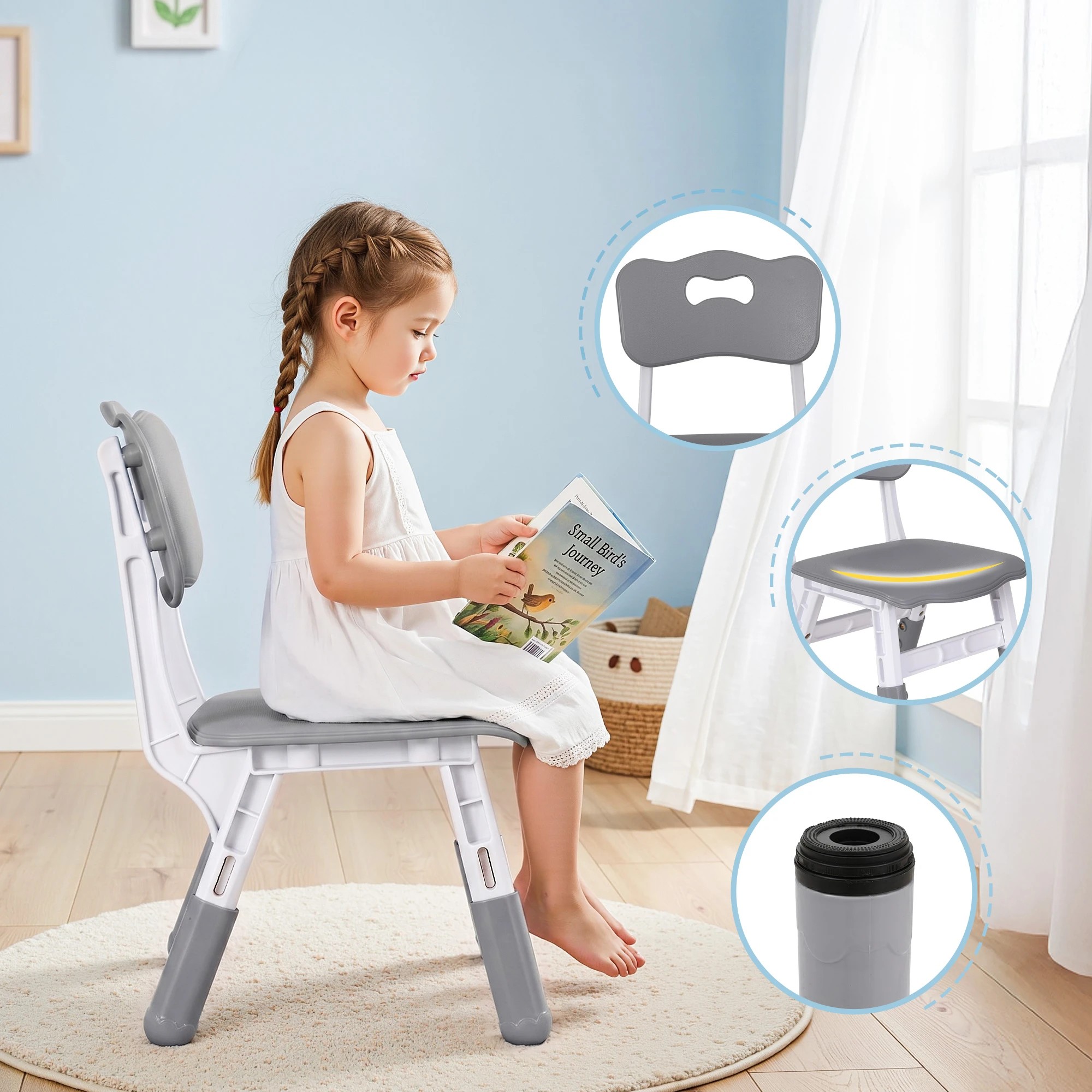 6 Keezi Kids Table and 4 Chairs Set Height Adjustable Toddler Activity Table Graffiti Top - Multi, 6 of 9