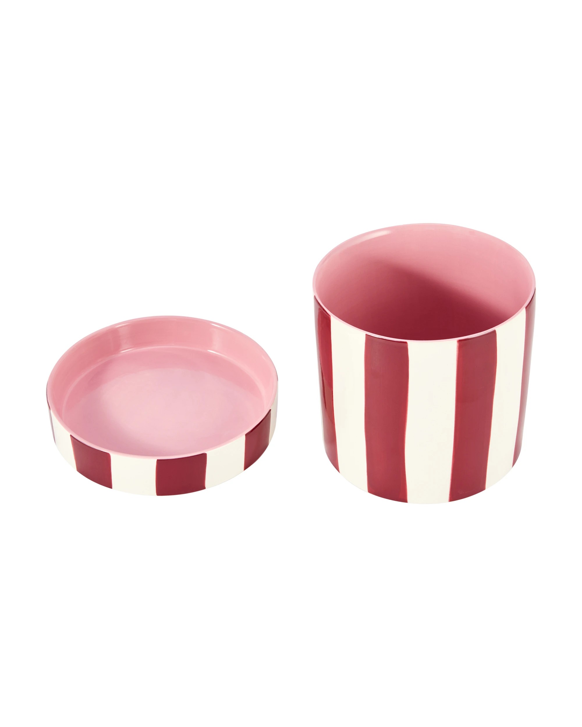 3 Burgundy Stripe Ceramic Pot with Saucer, 3 of 4