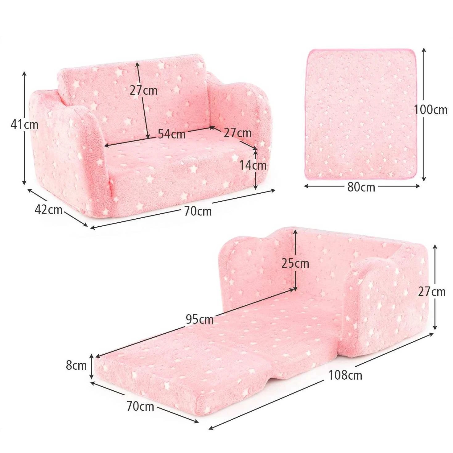 2 Costway 2-in-1 Luminous Foldable Sofa w/Blanket & Machine Washable Flannel Cover - Pink, 2 of 2