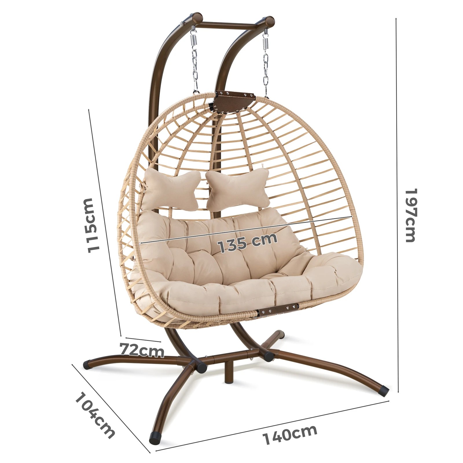 10 Alfordson Outdoor Egg Swing Chair 2 Seater Wicker Rattan Pod Hanging - Beige, 10 of 10