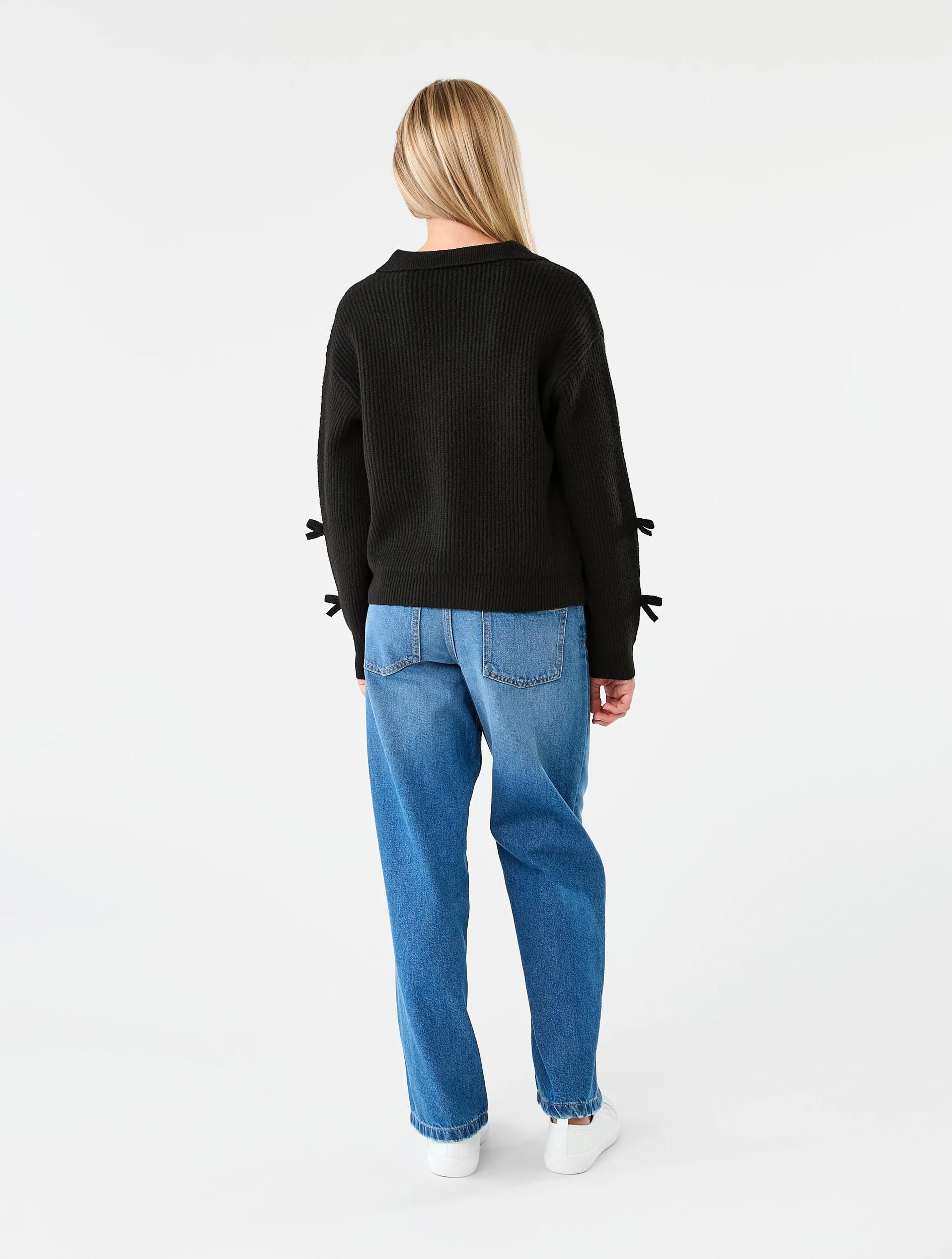 7 Bow Sleeve Rugby Knit Top Black, 7 of 7