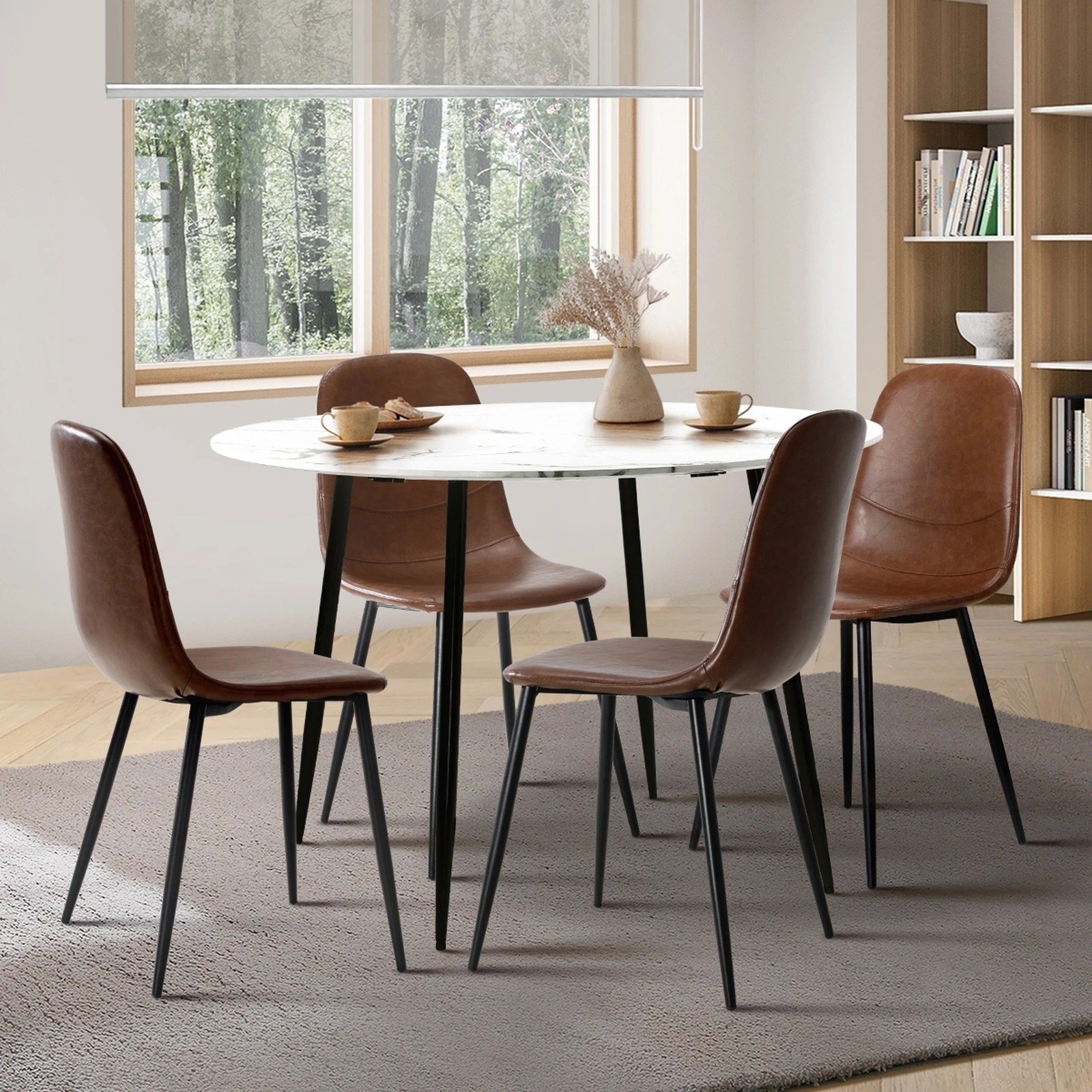 10 Oikiture 110cm Round Dining Table With 4pcs Pu Leather Dining Chairs
 - Multi, 10 of 10
