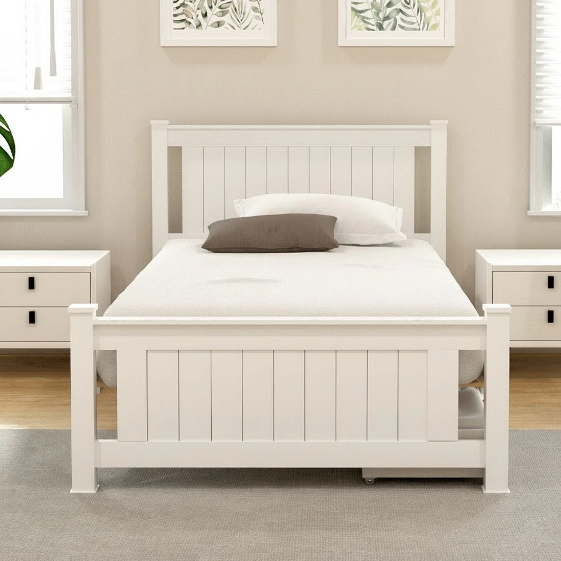 7 Artiss Bed Frame King Single Size Wooden Platform with 2 Storage Drawers  RIO - White, 7 of 8