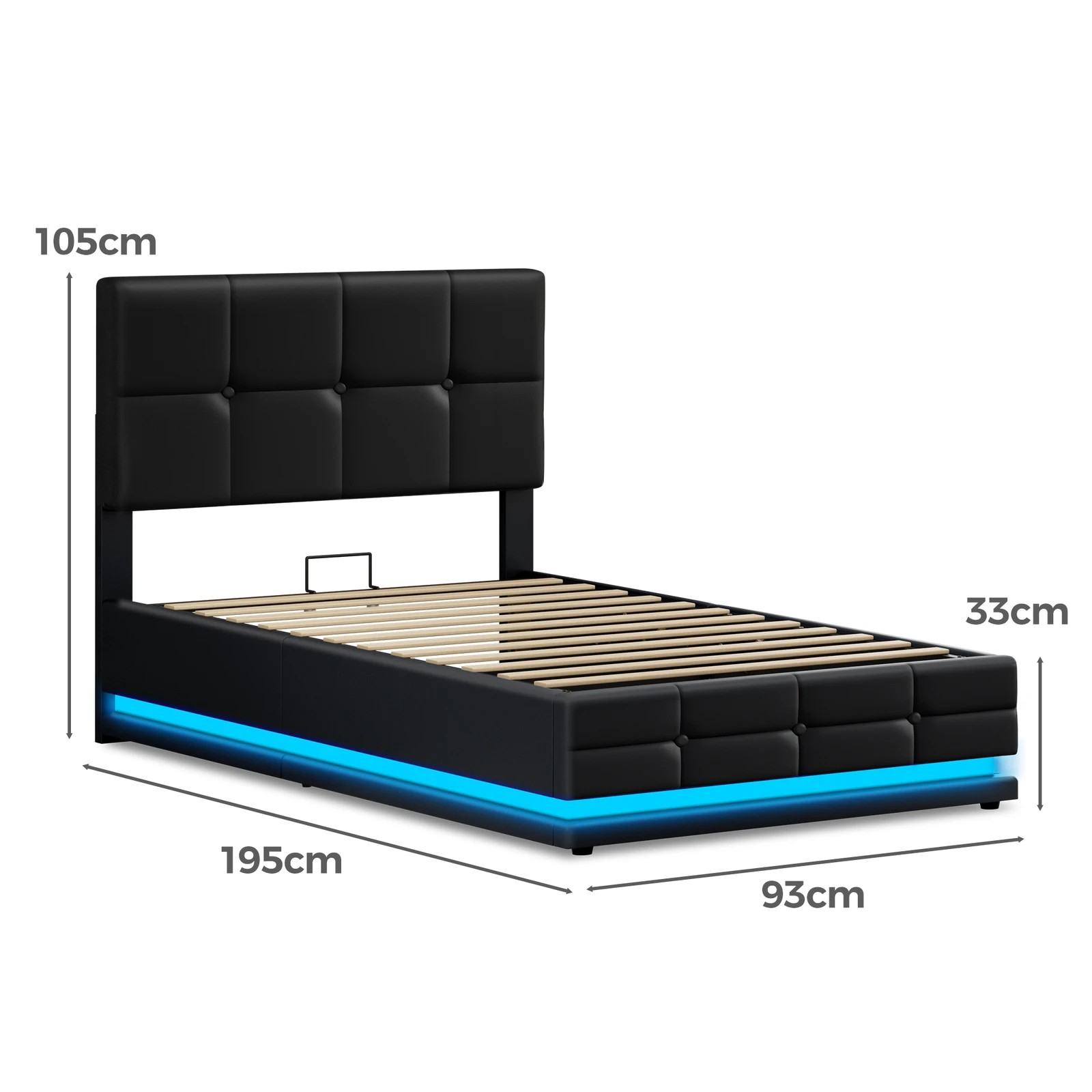 10 Alfordson Bed Frame Single Size Platform RGB LED Gas Lift Base Storage - Black, 10 of 10