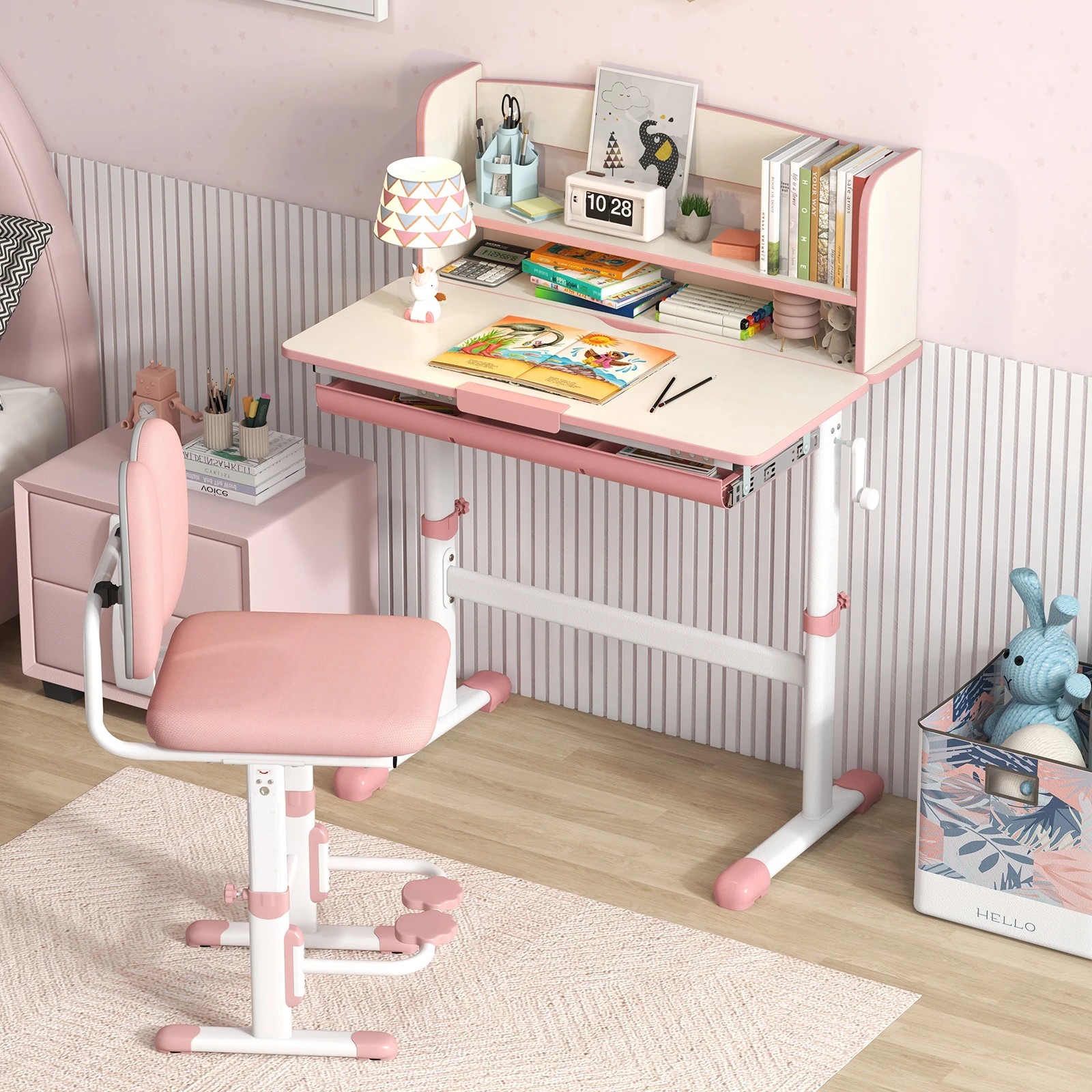 2 Costway Study Desk Height Adjustable Writing Table - Pink, 2 of 3