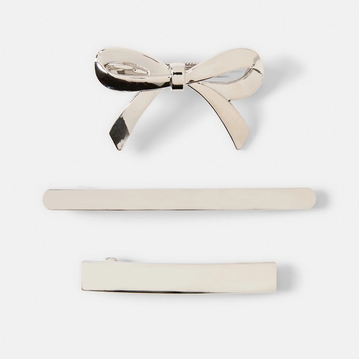 2 3 Pack Silver Tone Bow Barrette Hair Clips, 2 of 4