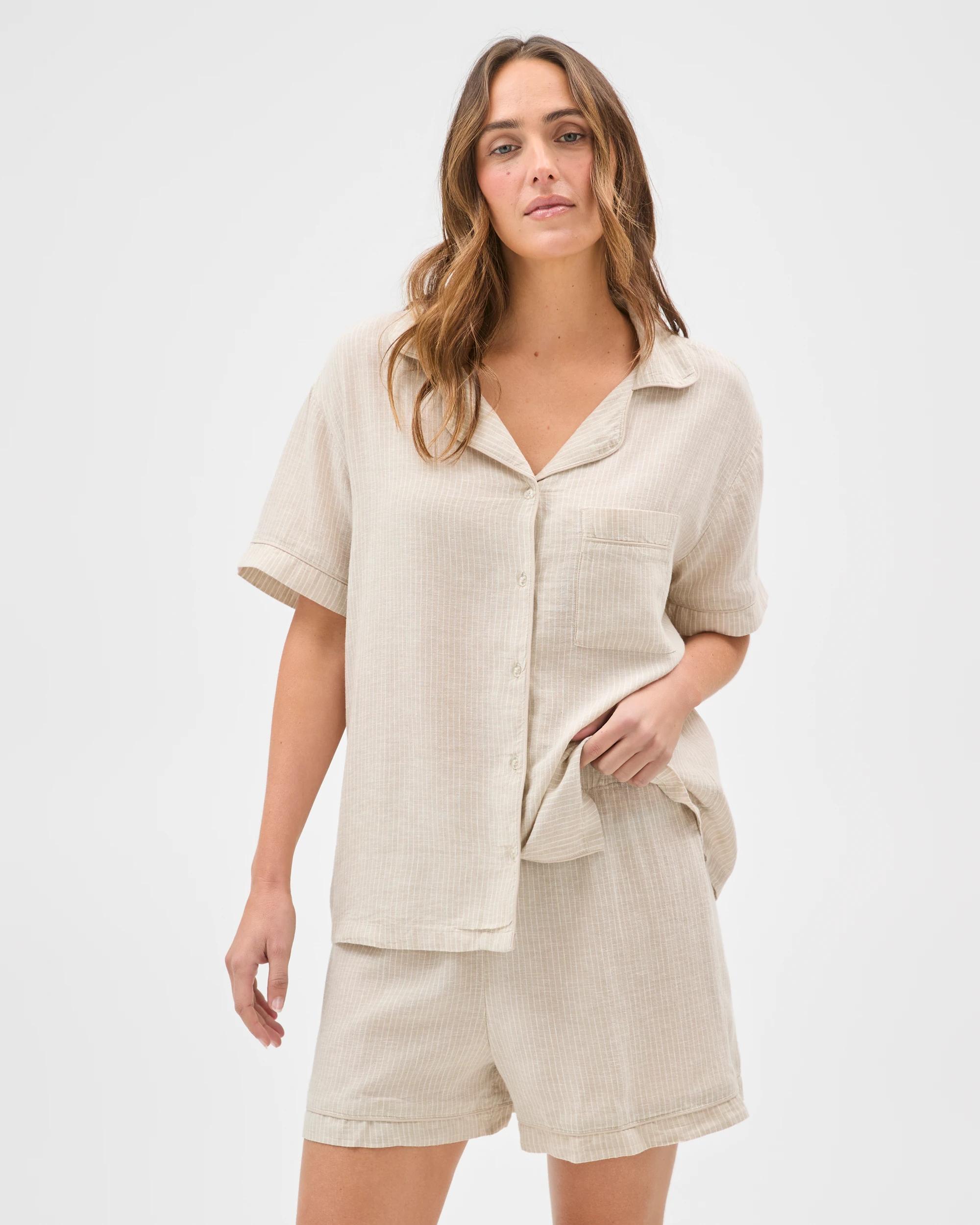 2 Target Woman Linen Blend Short Pyjama Set NEUTRAL STRIPE, 2 of 7