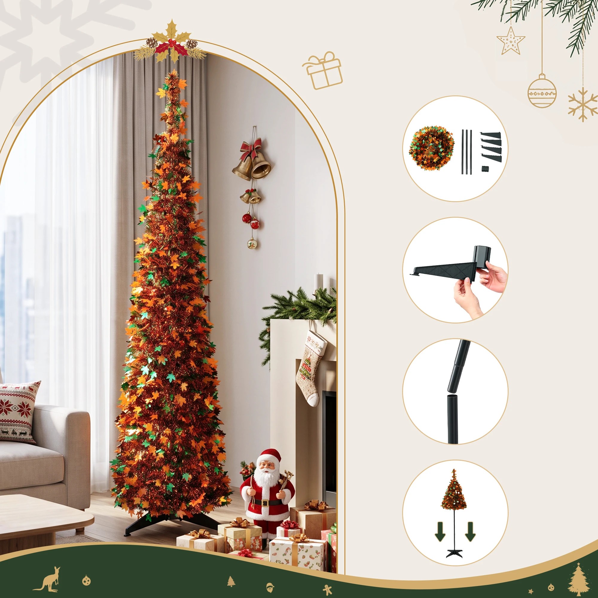5 Jingle Jollys 160cm Pop Up Christmas Tree Artificial Christmas Tree Golden Maple Leaf - Multi, 5 of 8