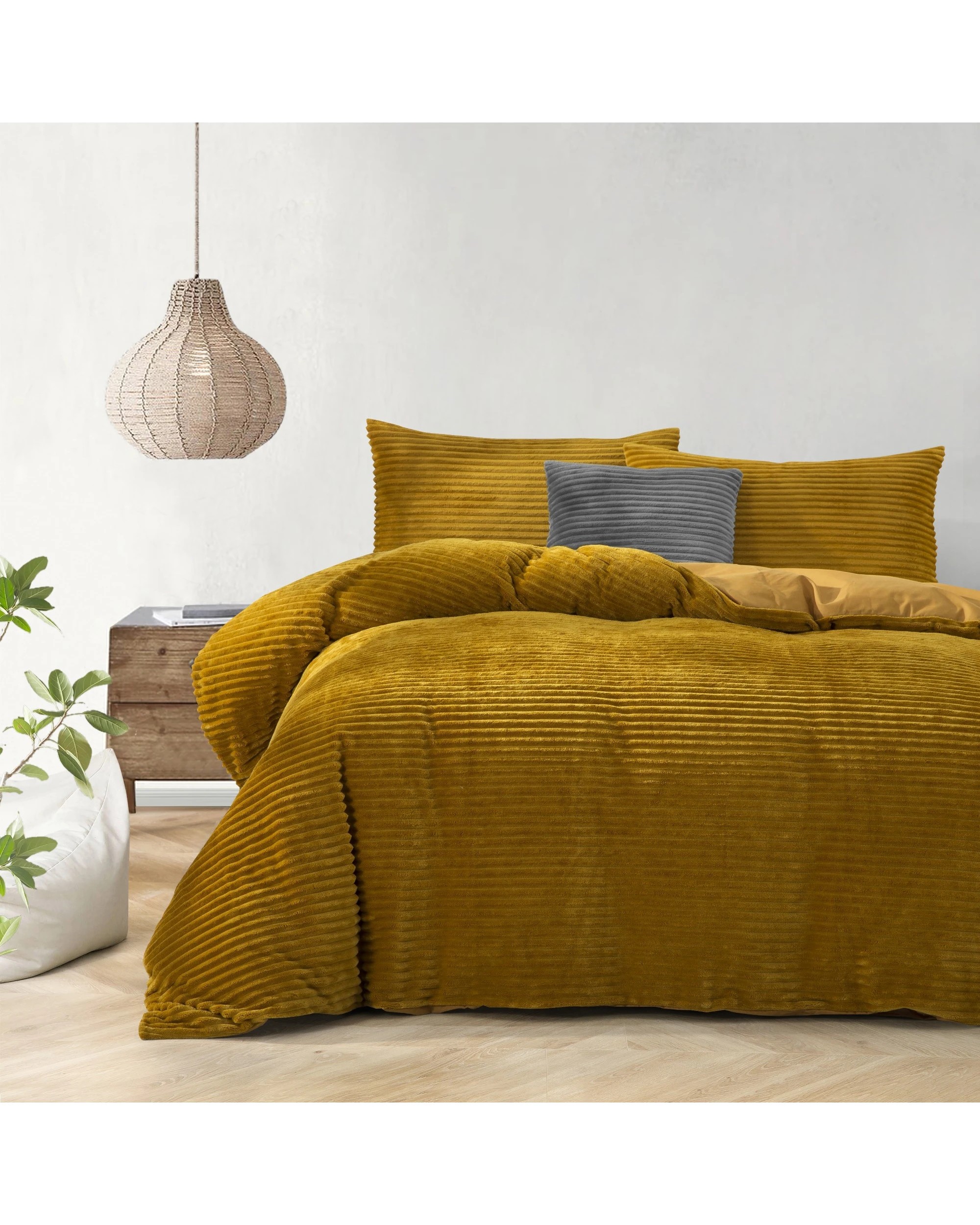 1 Dreamaker Signature Embossed Corduroy Fleece Quilt Cover Set - Double Bed - Mustard, 1 of 8