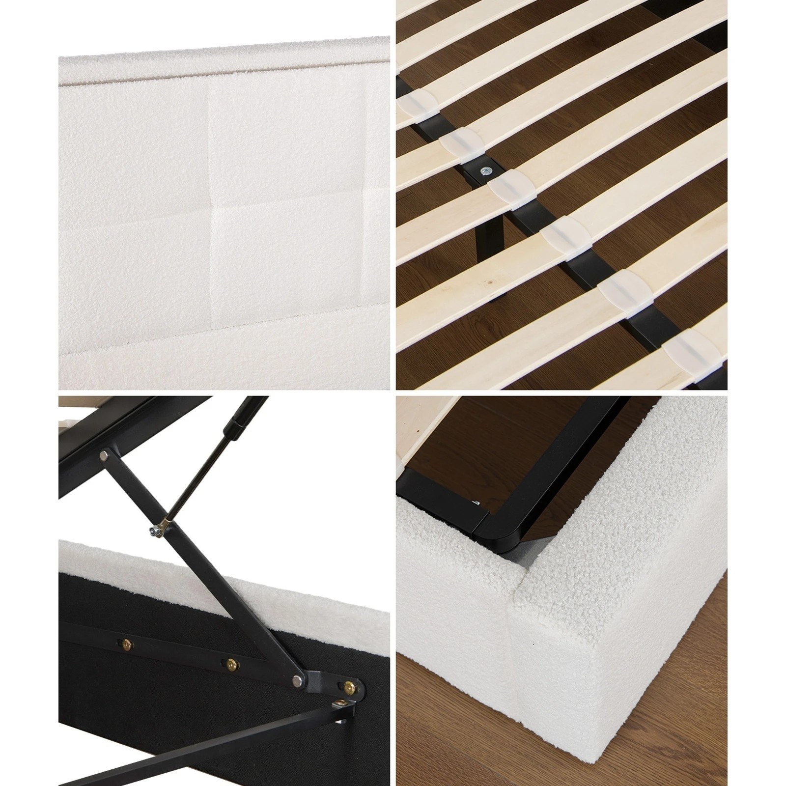 5 Oikiture Bed Frame Single Size RGB LED Gas Lift Storage Base Boucle - White, 5 of 9