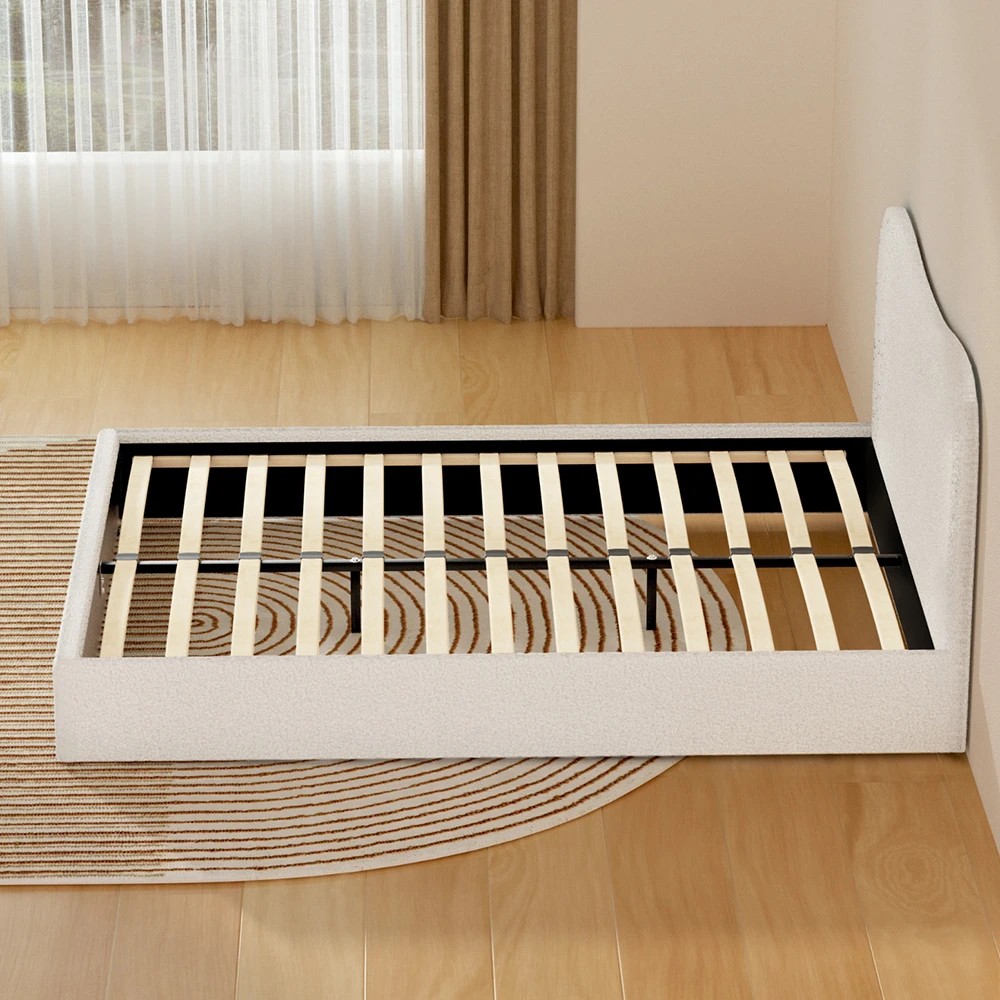 5 Artiss Bed Frame Queen Size Boucle - White, 5 of 6