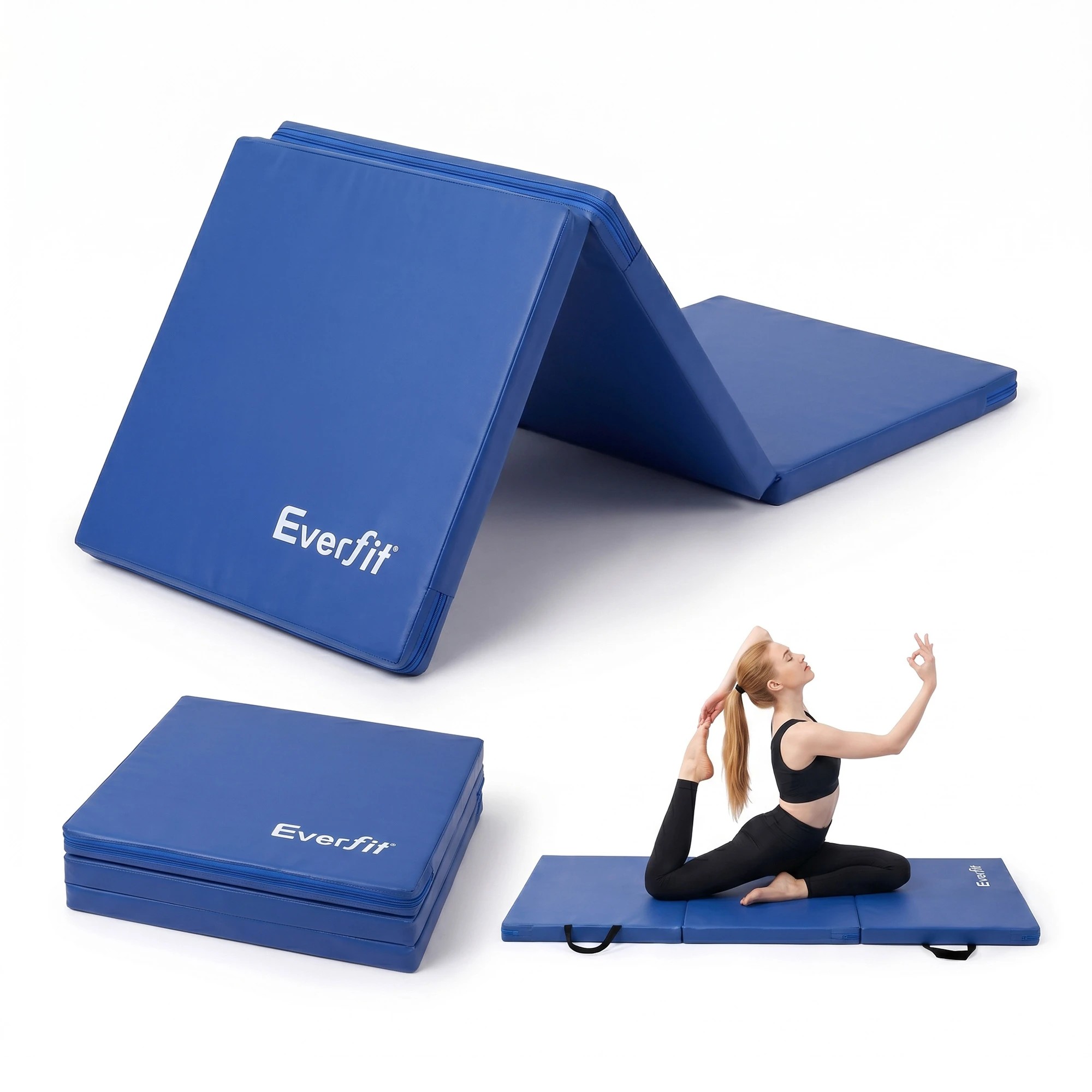 2 Everfit 180x60cm Gymnastics Mats Folding Exercise Floor Mat Portable 3 Fold Tumbling Mat - Blue, 2 of 7