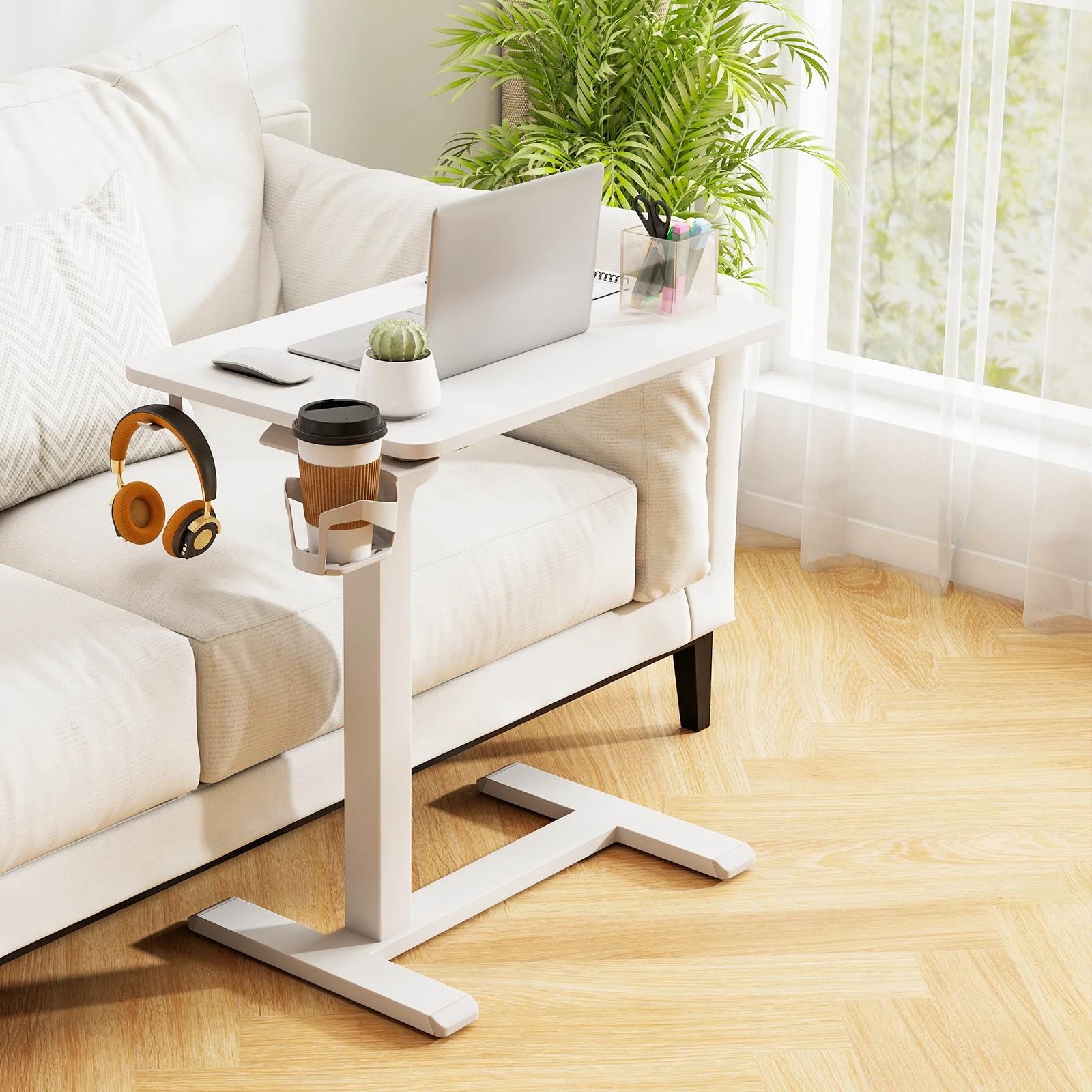 2 Costway Mobile Standing Desk Height Adjustable Overbed Bedside Table Rolling Study Desk - White, 2 of 5