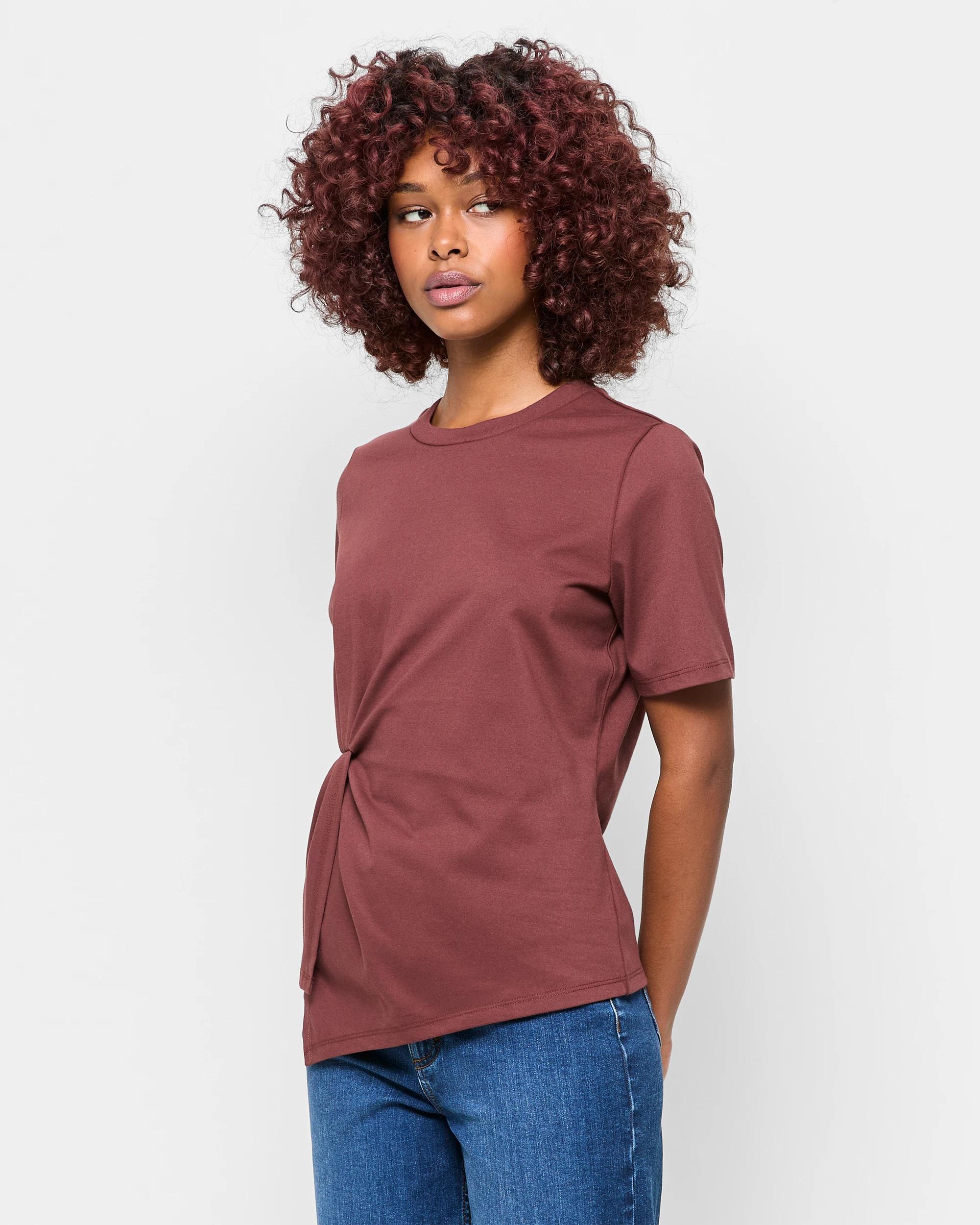 3 Target Petites Australian Cotton Blend Asymmetrical Drape T-shirt REDWOOD, 3 of 5