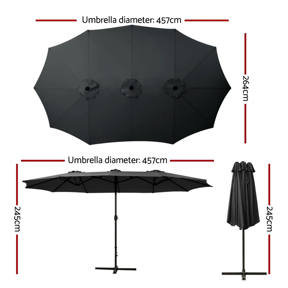 2 Instahut 4.57m Outdoor Umbrella Beach Pole Garden Tilt - Black, 2 of 6