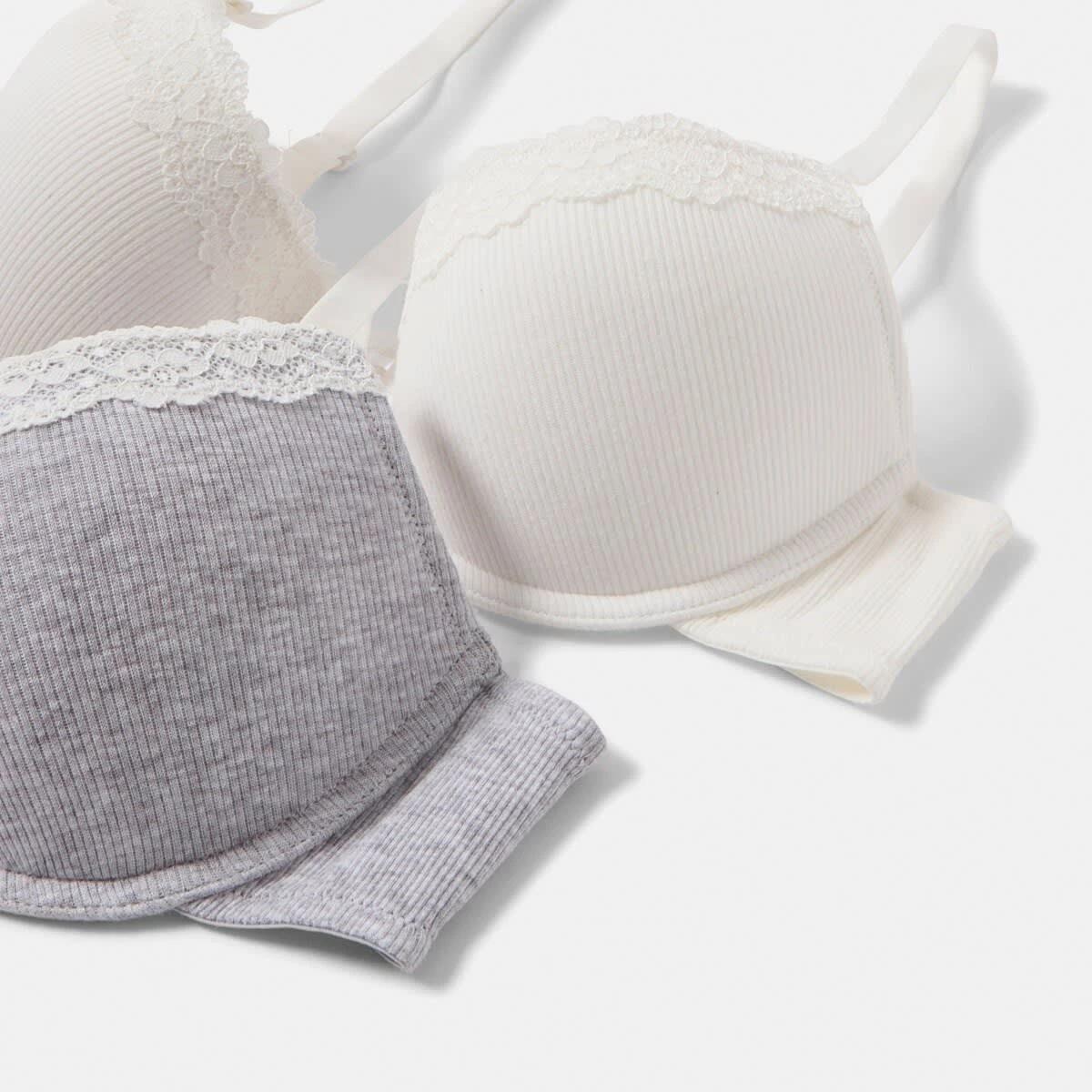 2 2 Pack Push-up Rib Lace Bra SILVER MARLE, OFF WHITE, 2 of 8