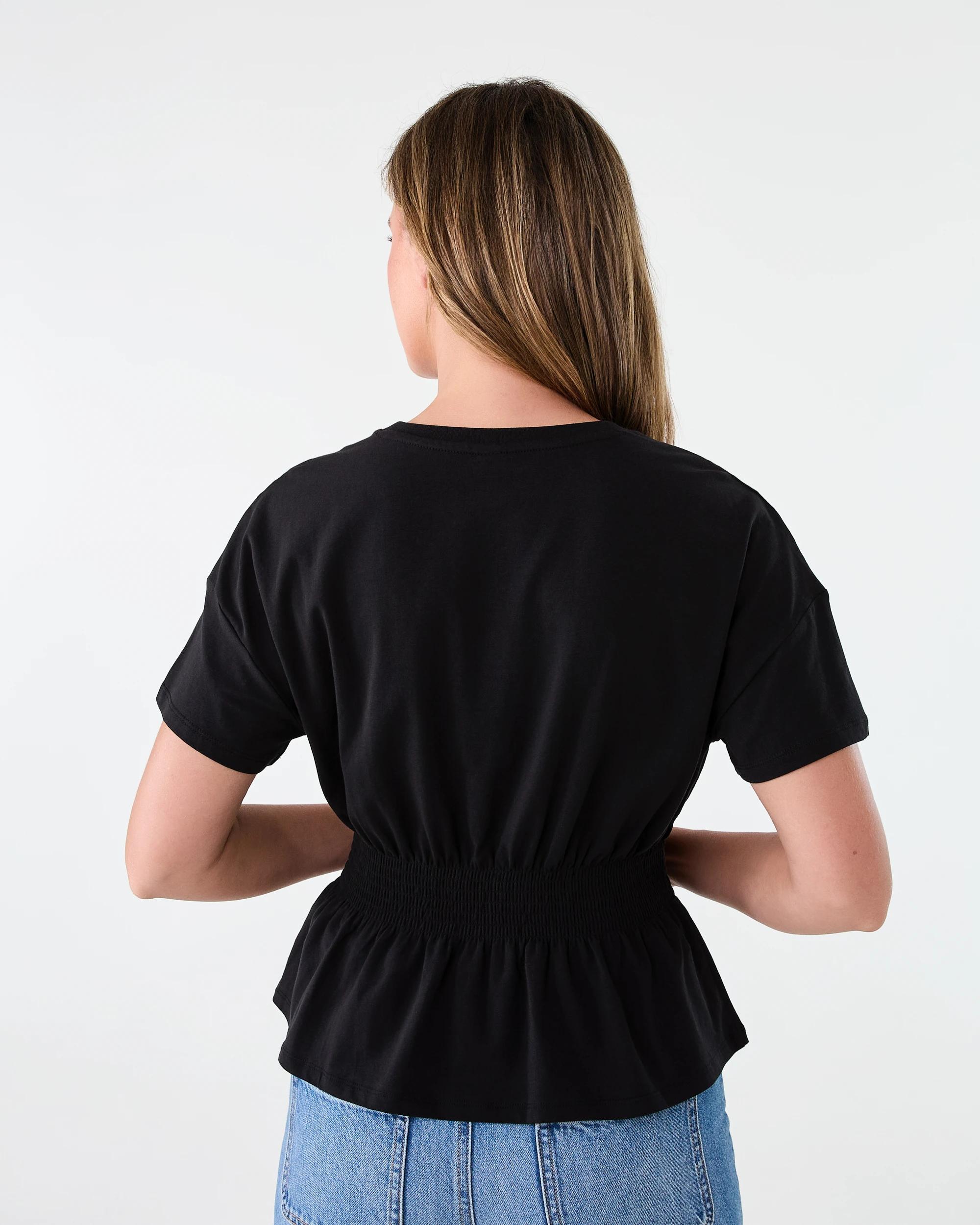 3 Short Sleeve Shirred Waist T-shirt Black, 3 of 7