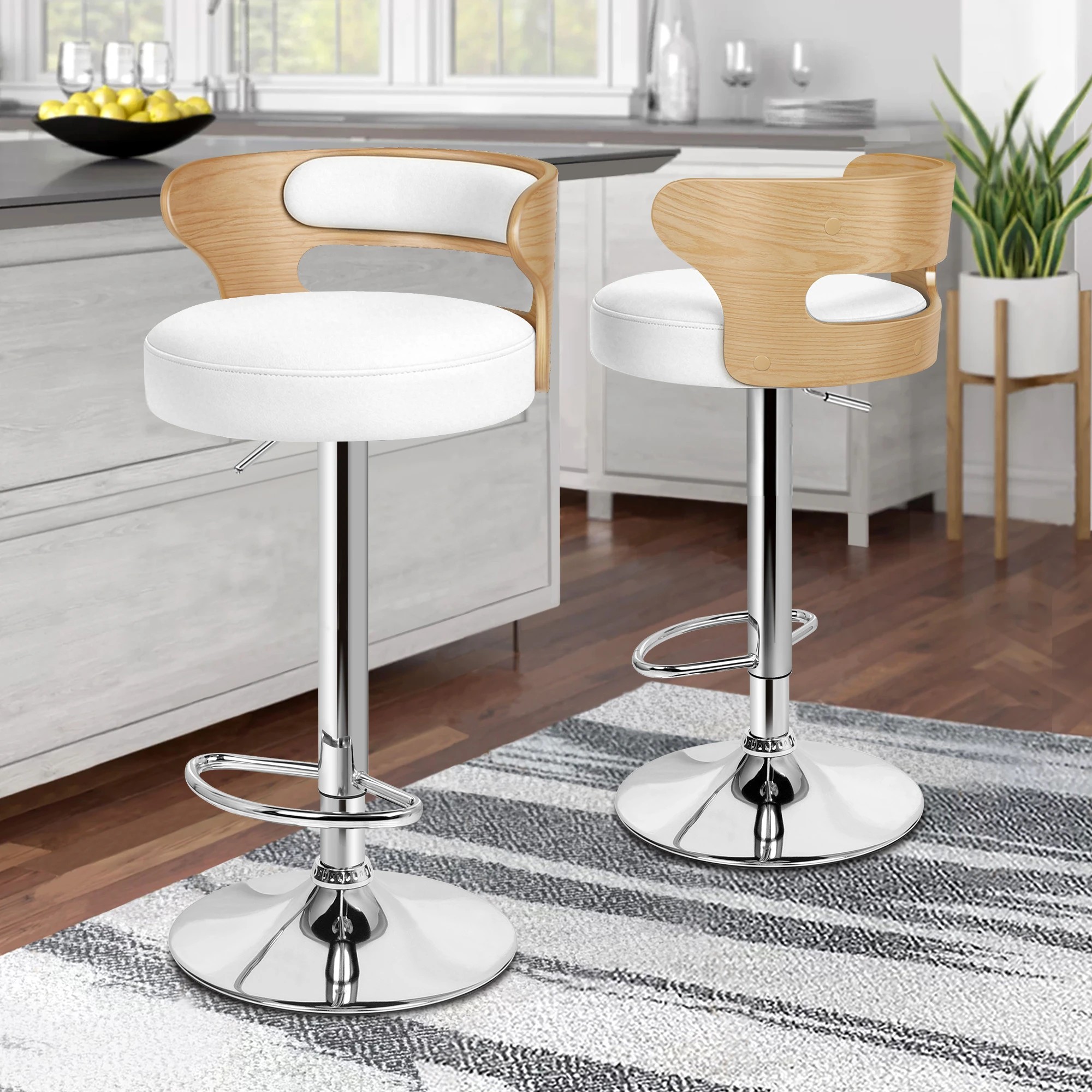 2 Alfordson 2x Bar Stools Kitchen Swivel chair Leather Gas lift - White, 2 of 9