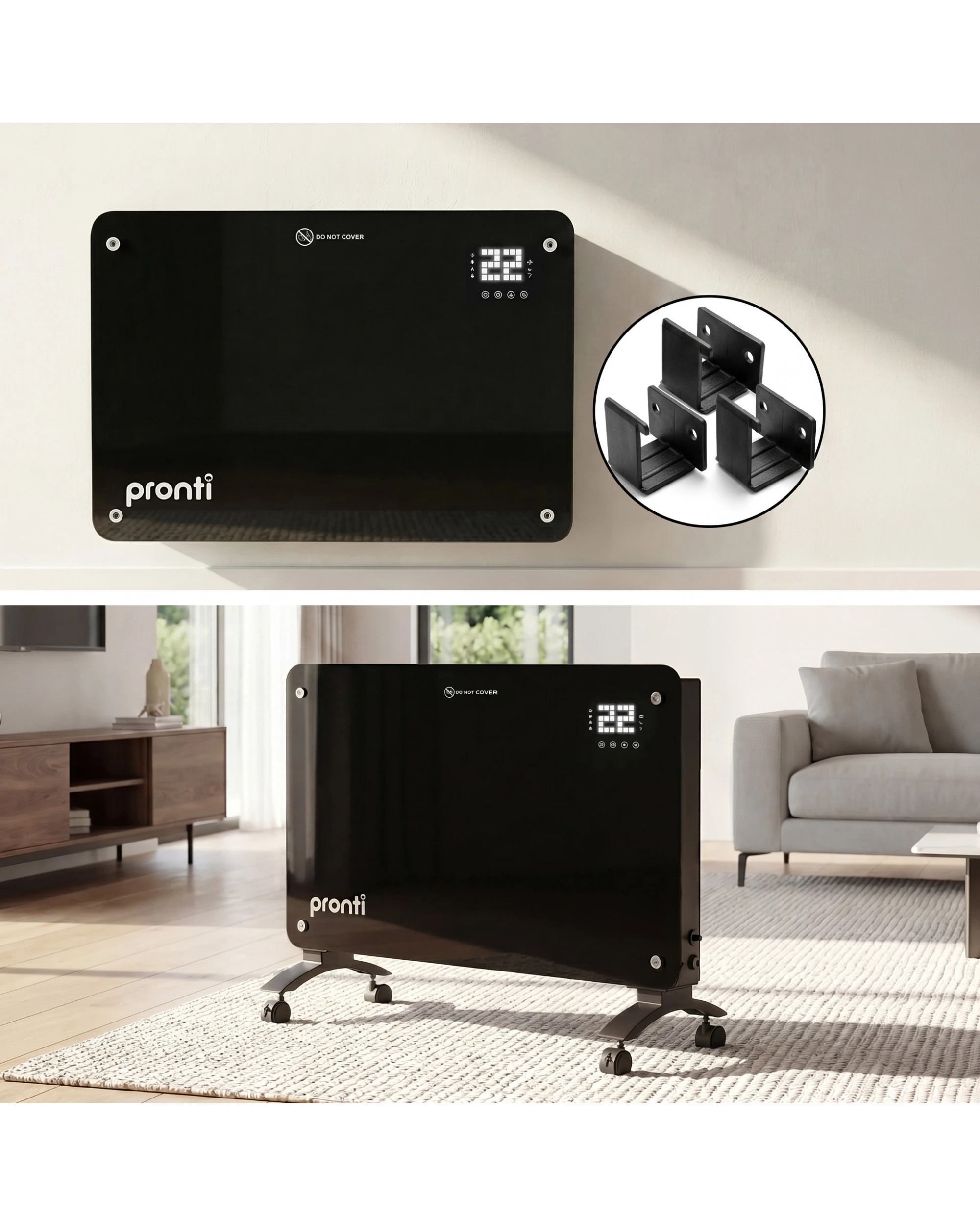8 Pronti Glass Panel Convection Heater with Remote Control LED Display - Black, 8 of 10