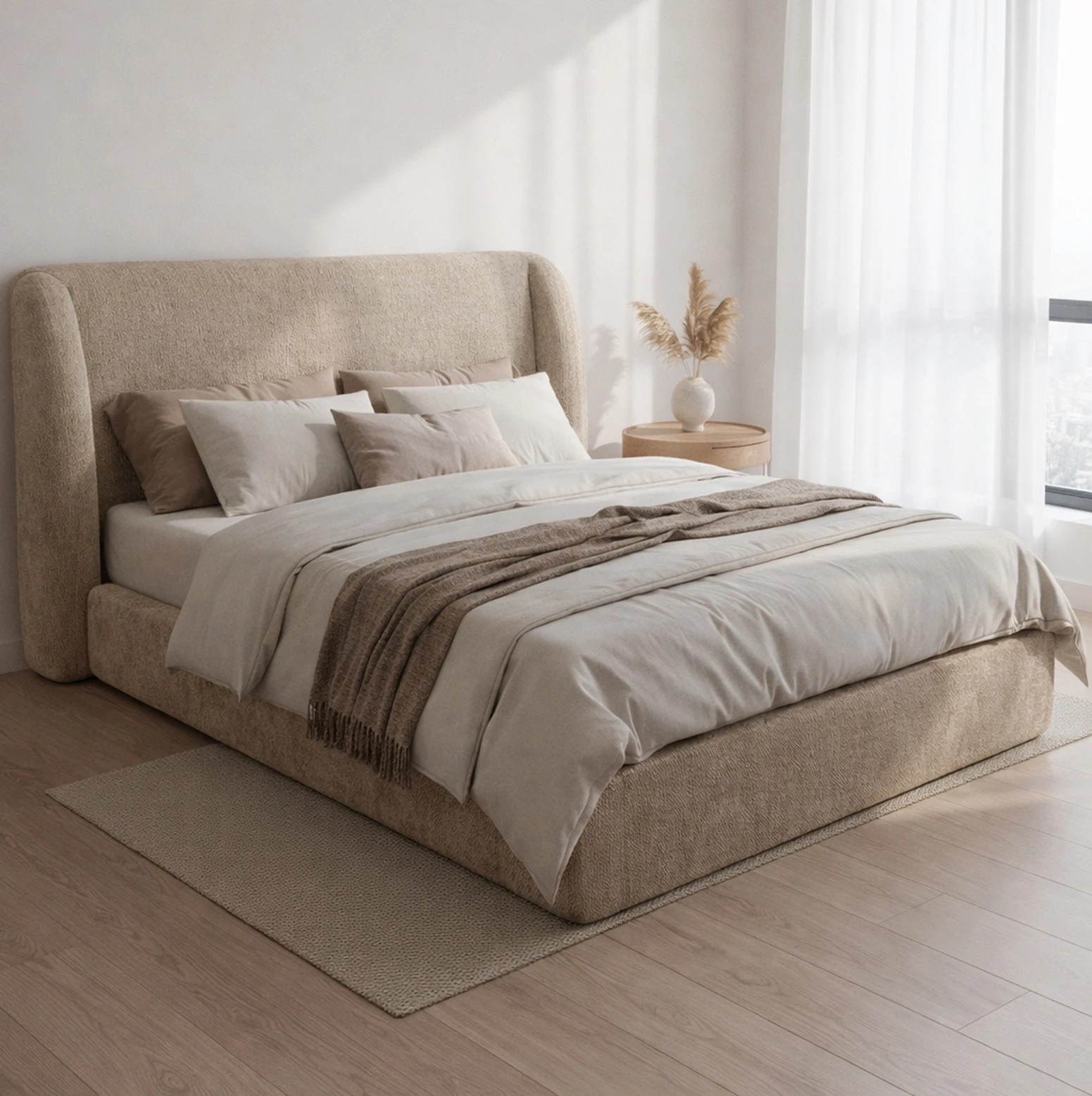1 Milano Urbana Luxe Tool Free Jacquard Bed Frame - Brown, 1 of 4