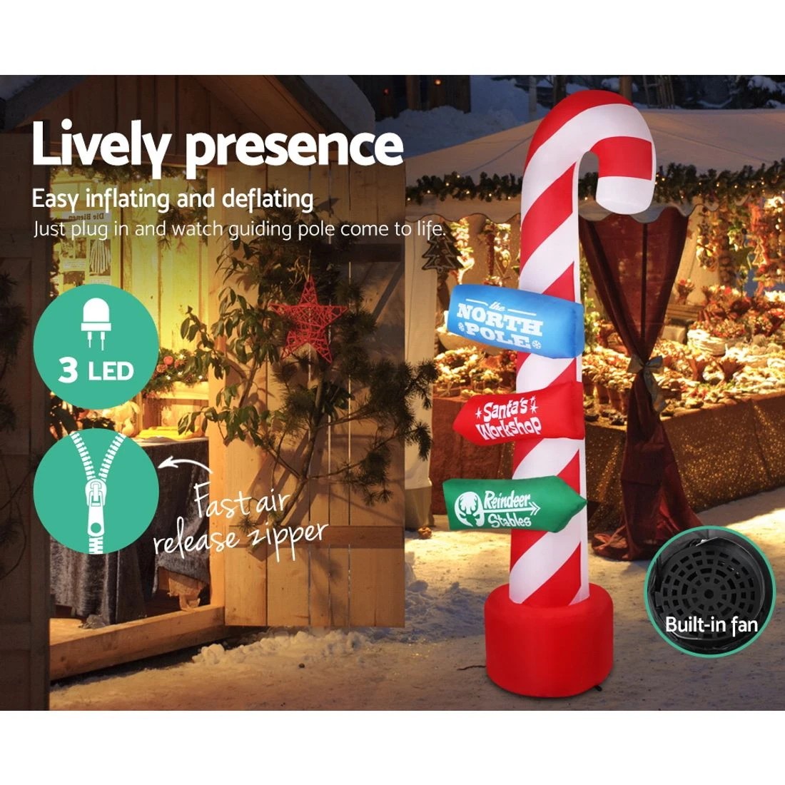6 Jingle Jollys Christmas Inflatable Candy Pole 2.4m Illuminated Decorations
 - Red, 6 of 8