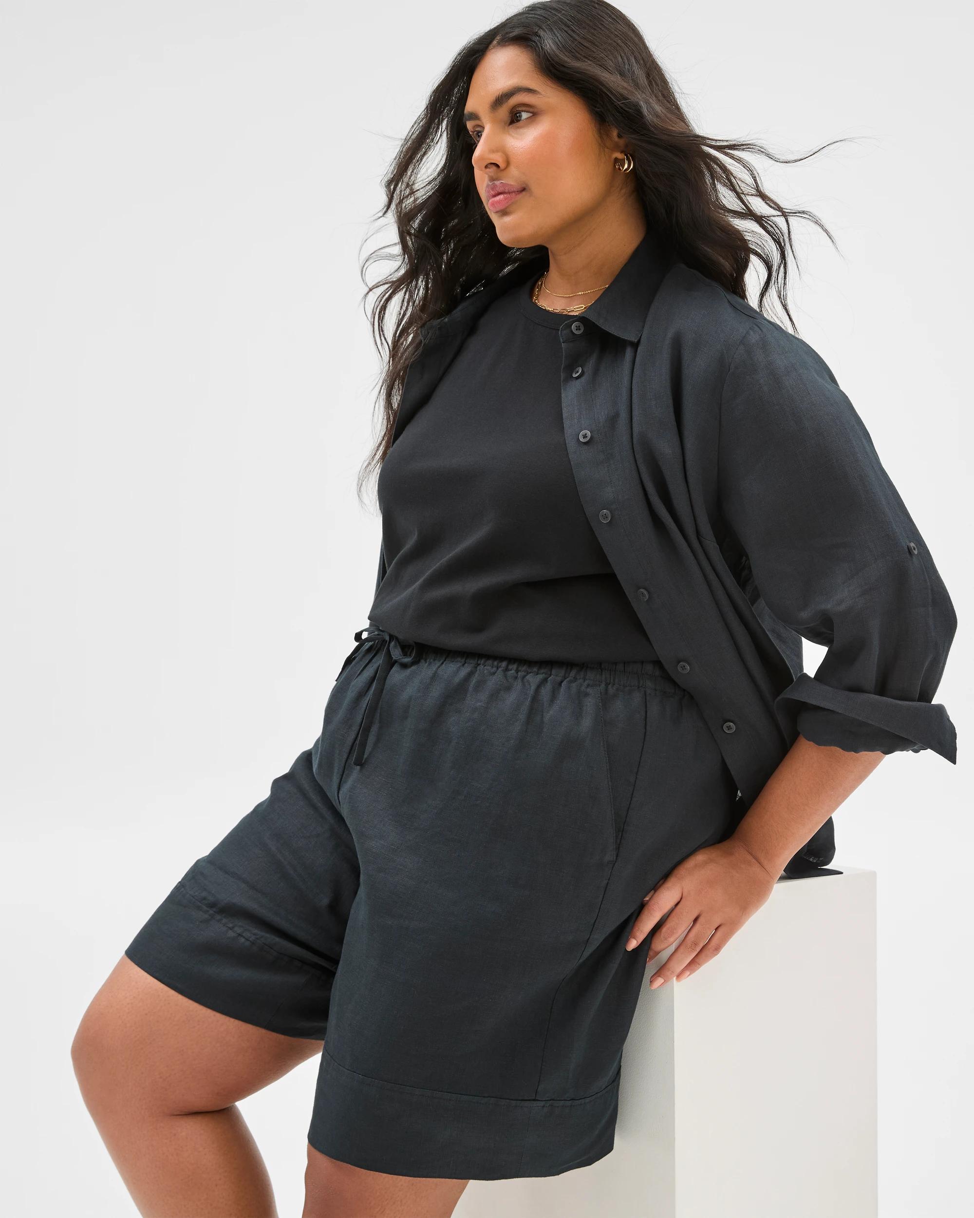 7 Target Plus Size European Linen Shorts BLACK, 7 of 7