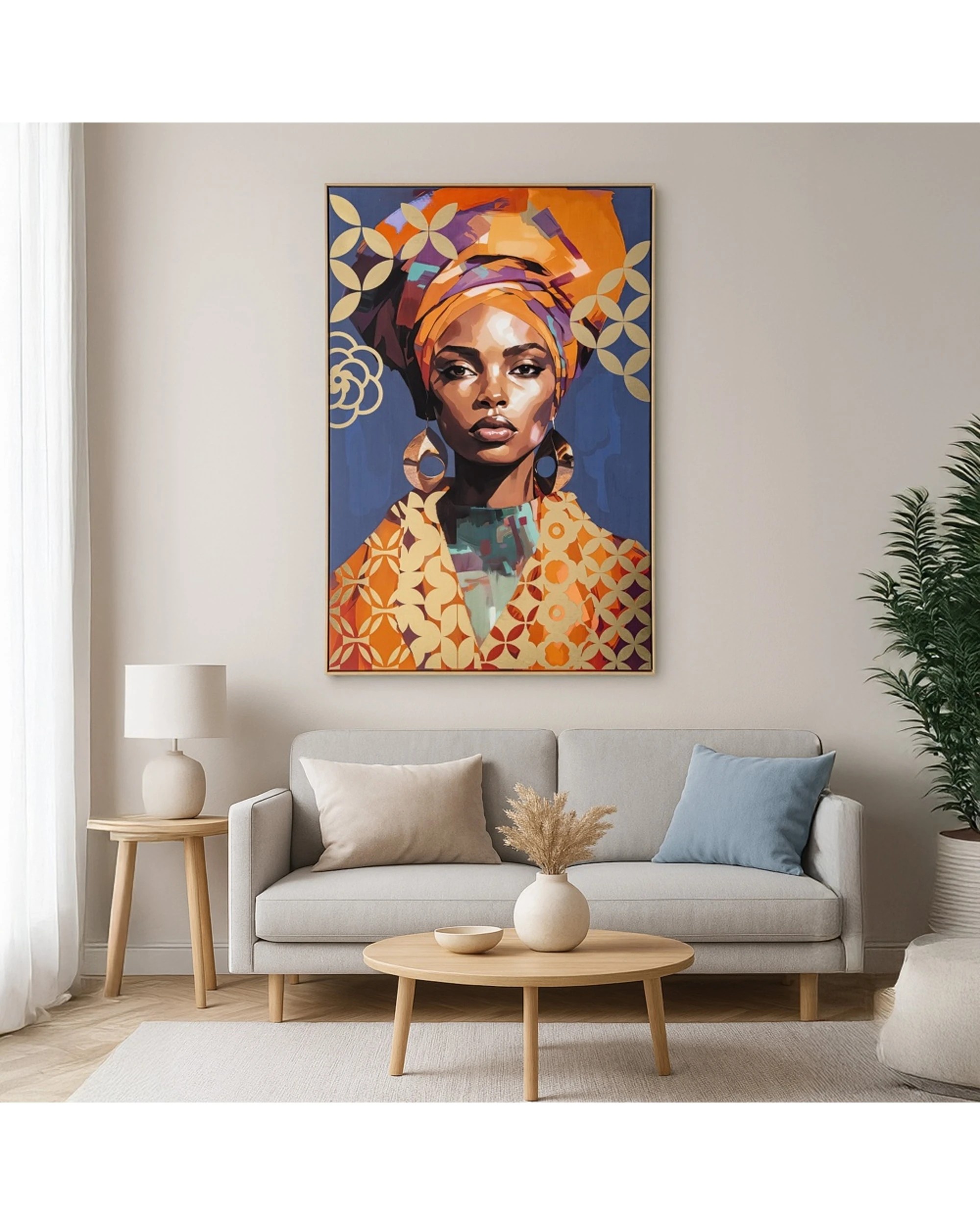 2 Urban Style Brushmarks Gold Foiled Canvas Artwork Print Woman 825x1225mm - Blue, 2 of 7