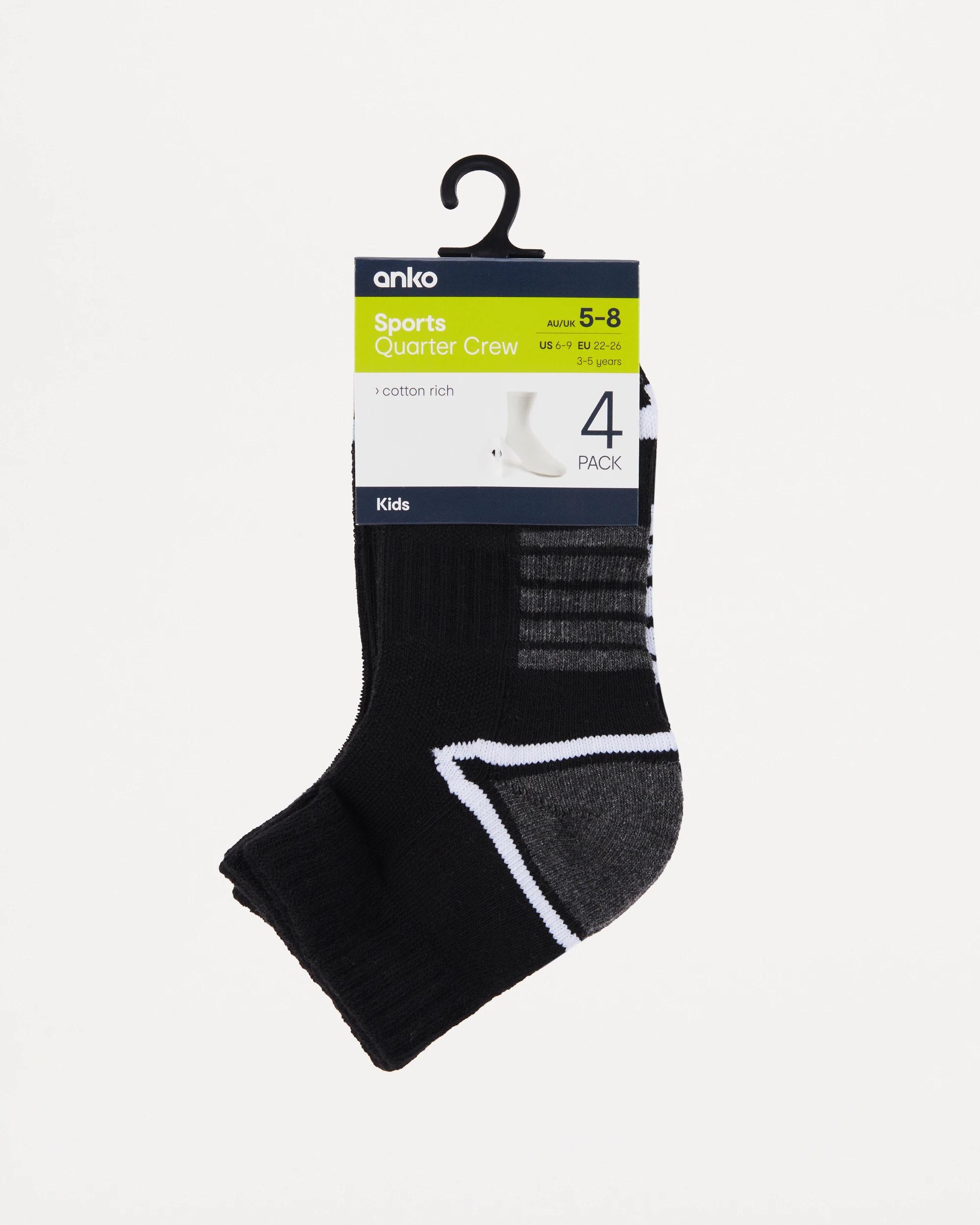 3 4 Pack Active Kids Quarter Crew Socks Black/blue, 3 of 3