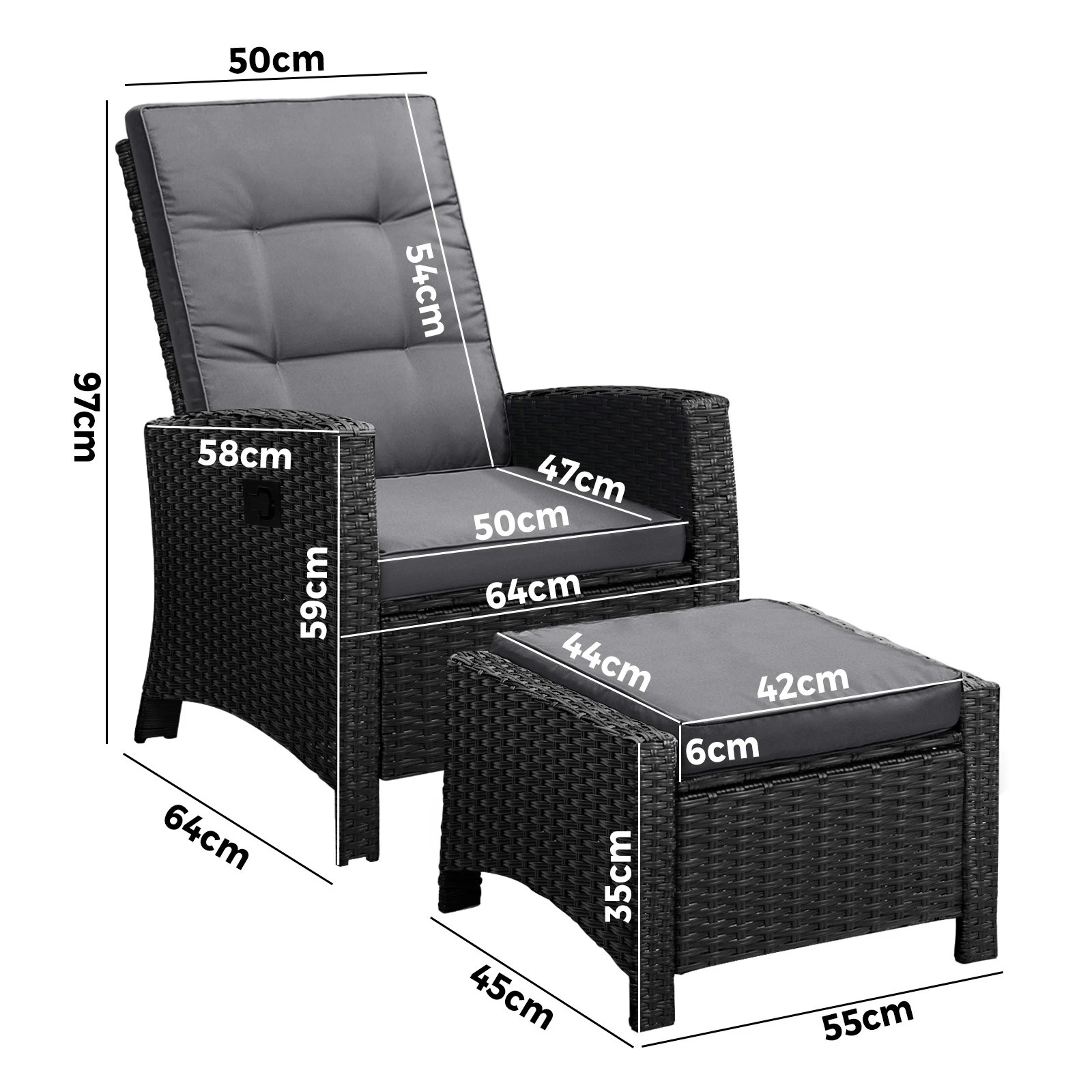8 Livsip Recliner Chairs Sun Lounge Outdoor Patio Furniture Wicker Lounger 2x
 - Black, 8 of 9