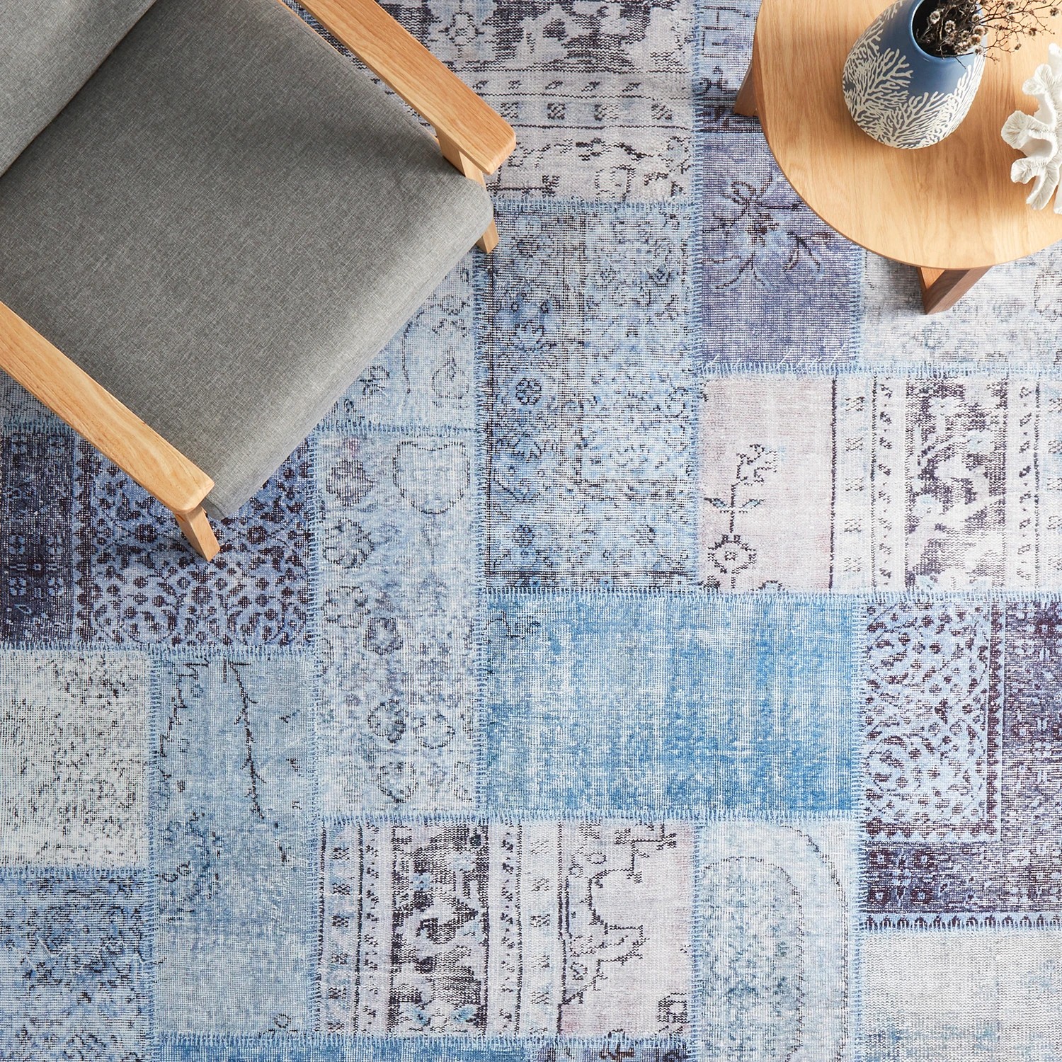 1 Common Ground Rugs Bazaar 121 280x190cm - Large Floor Rug - Blue, 1 of 9