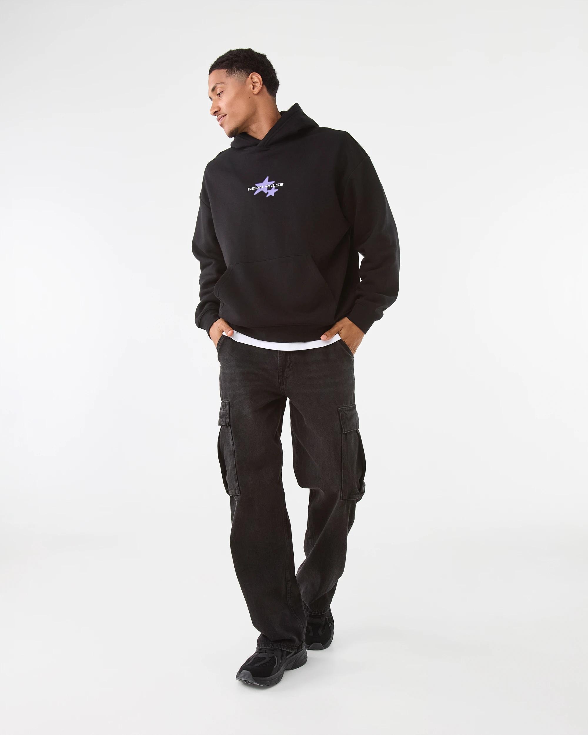 2 Oversized Boxy Print Hoodie Blk Neonps, 2 of 9
