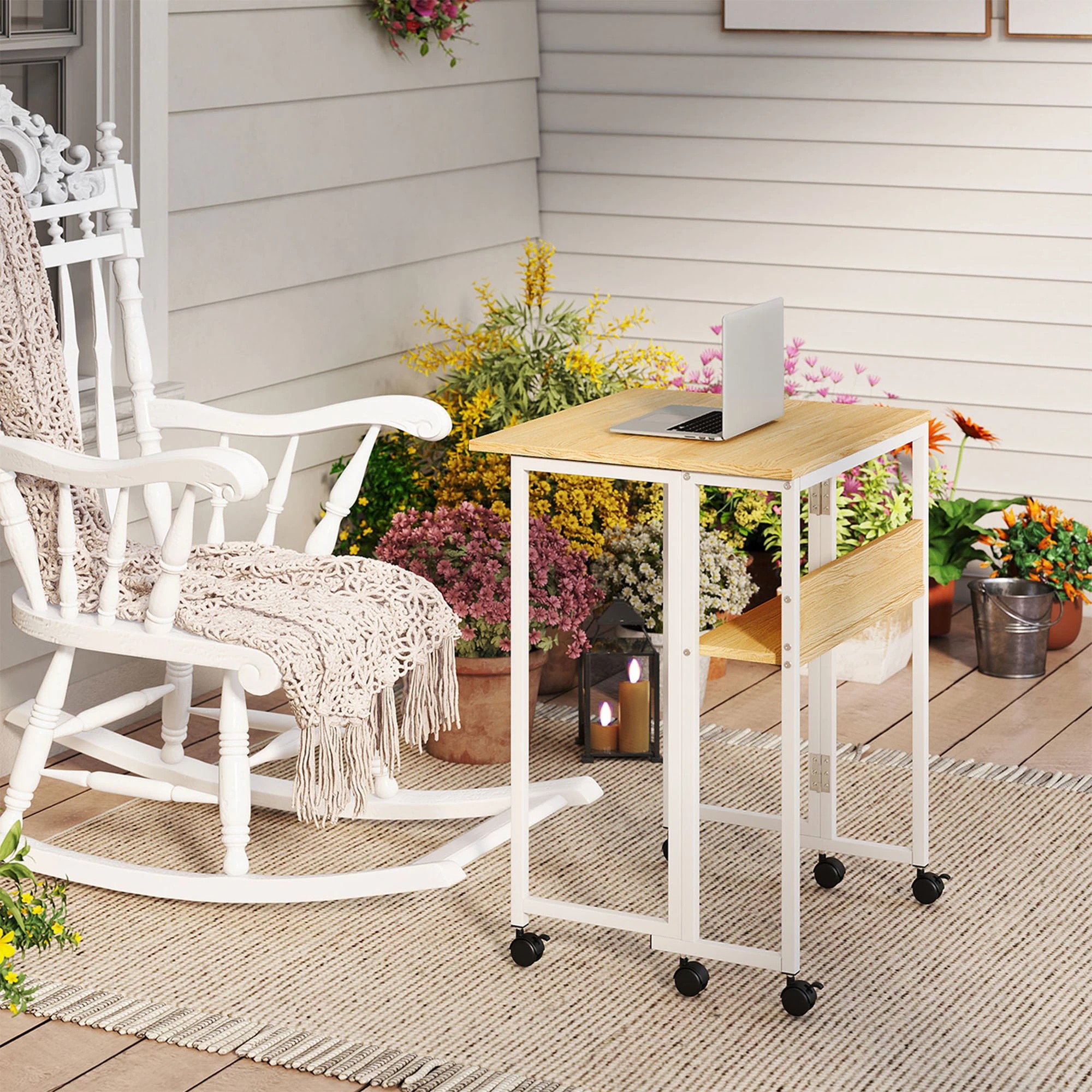 8 Levede Foldable Computer Desk with Wheels - Natural, 8 of 9