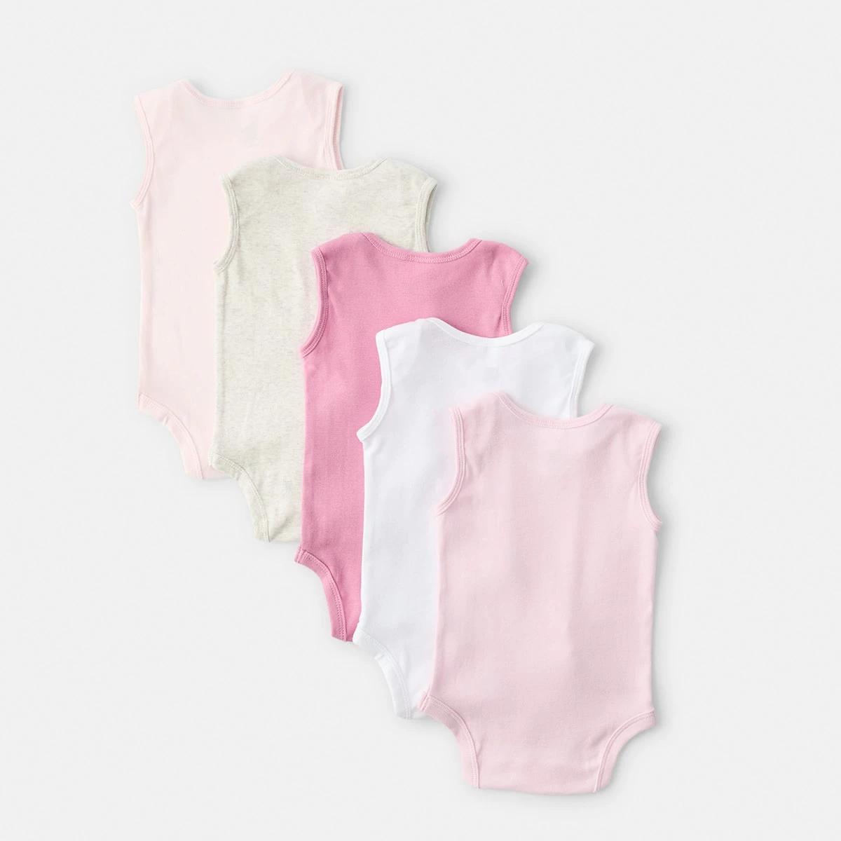 2 5 Pack Sleeveless Bodysuits New Pink, 2 of 8
