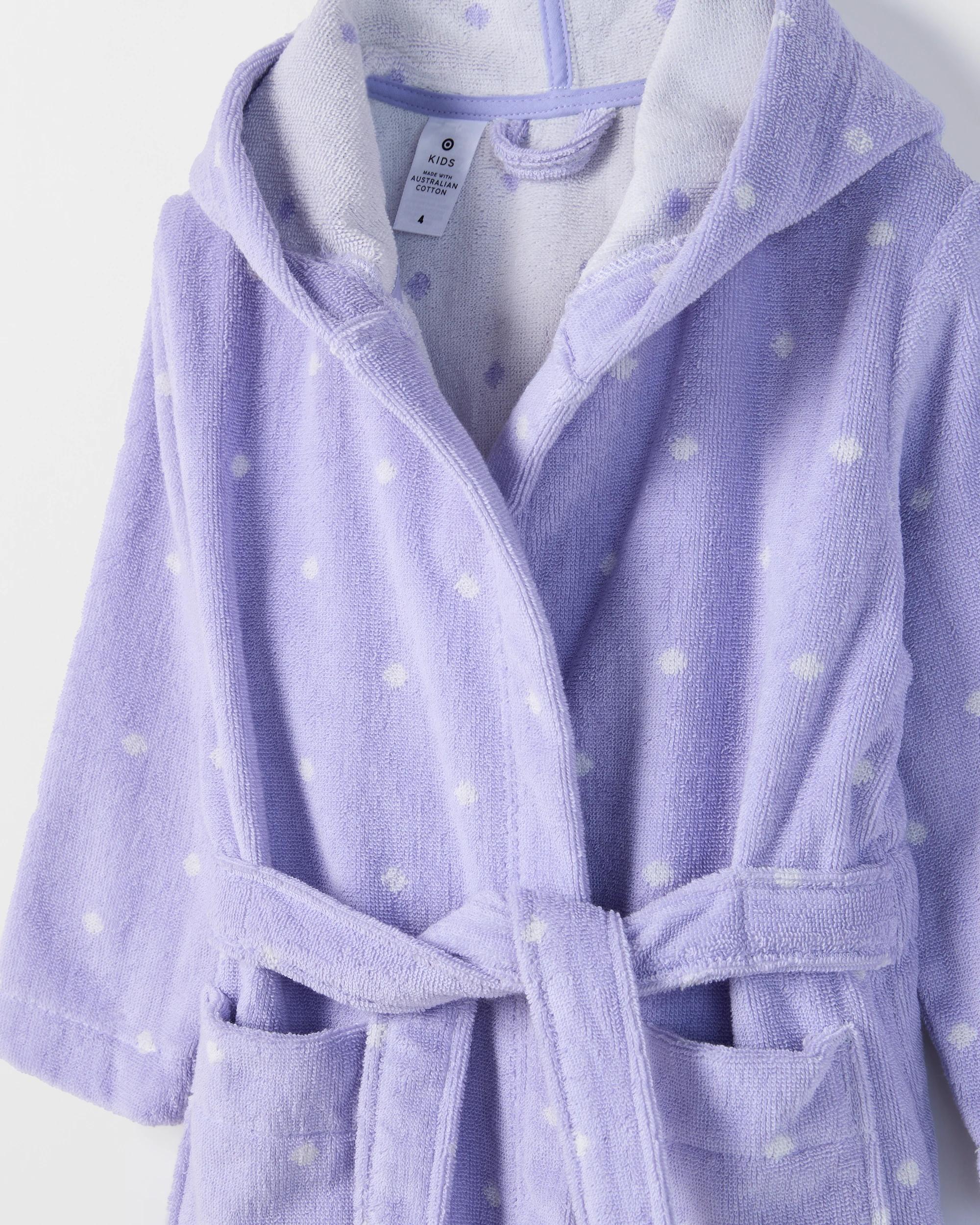 2 Target Kids Younger Girls Australian Cotton Towelling Dressing Gown PURPLE SPOT, 2 of 4