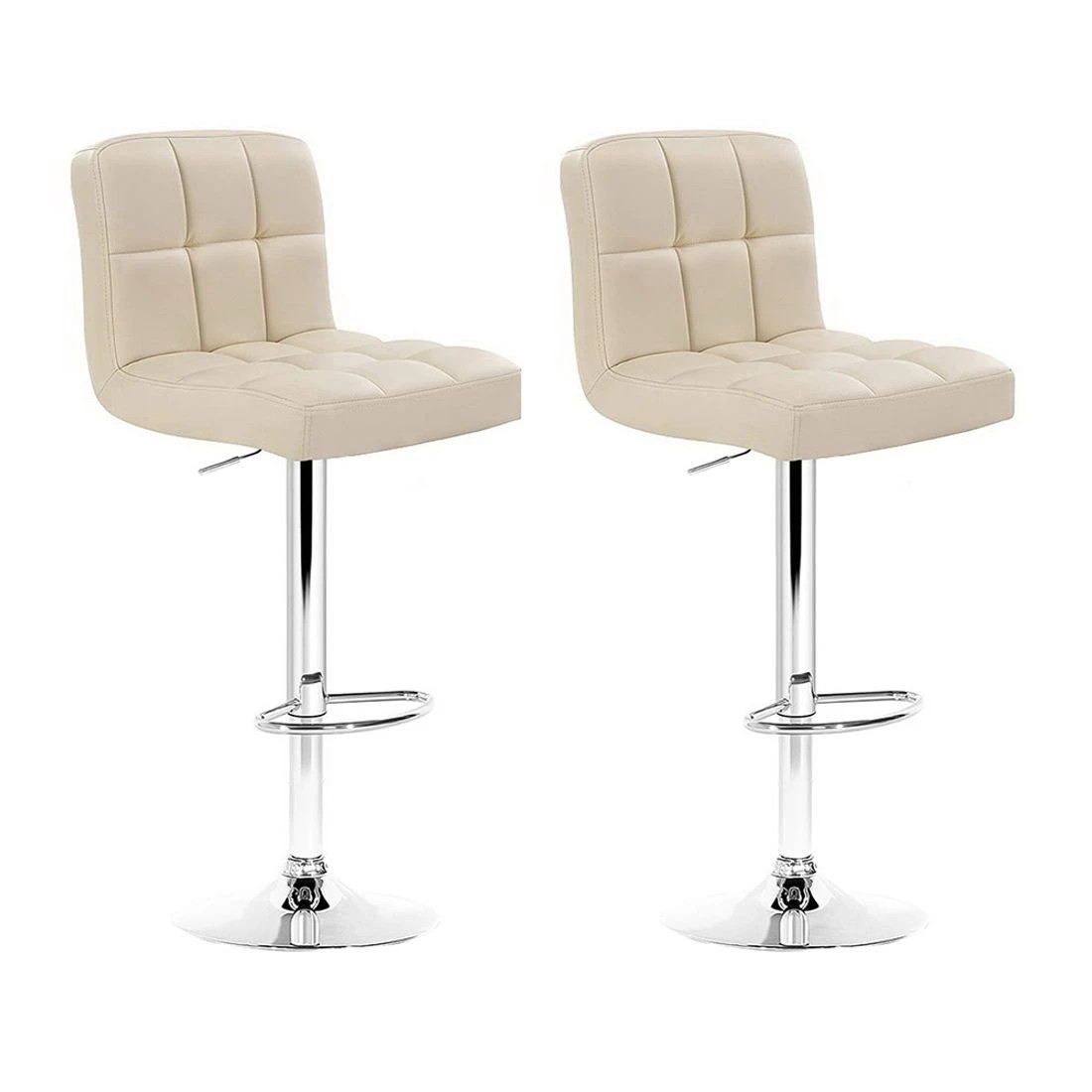 1 Artiss 2x Bar Stools Leather Gas Lift - White, 1 of 7