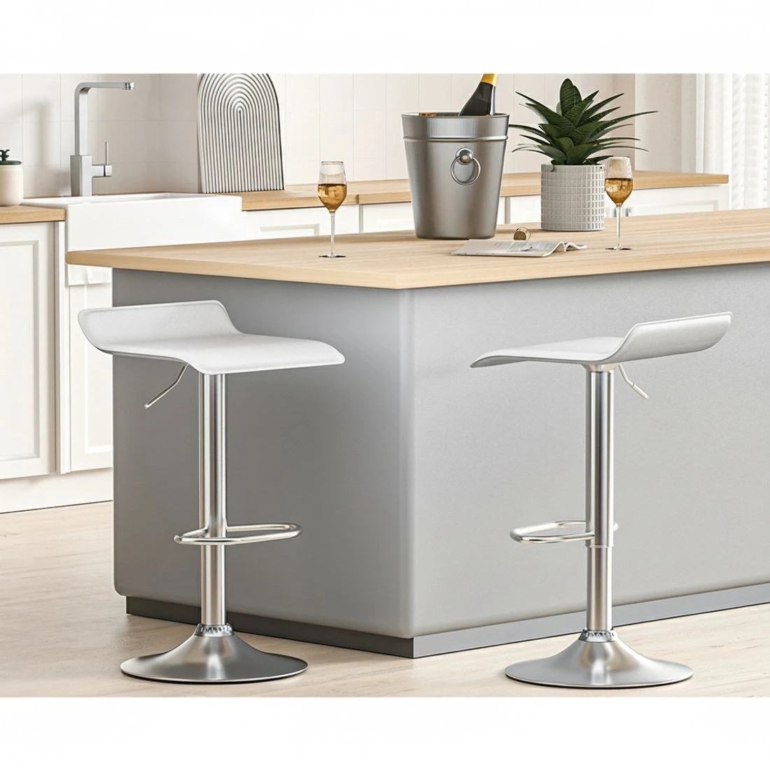 3 Artiss 2x Bar Stools Faux Leather Chair - White, 3 of 5