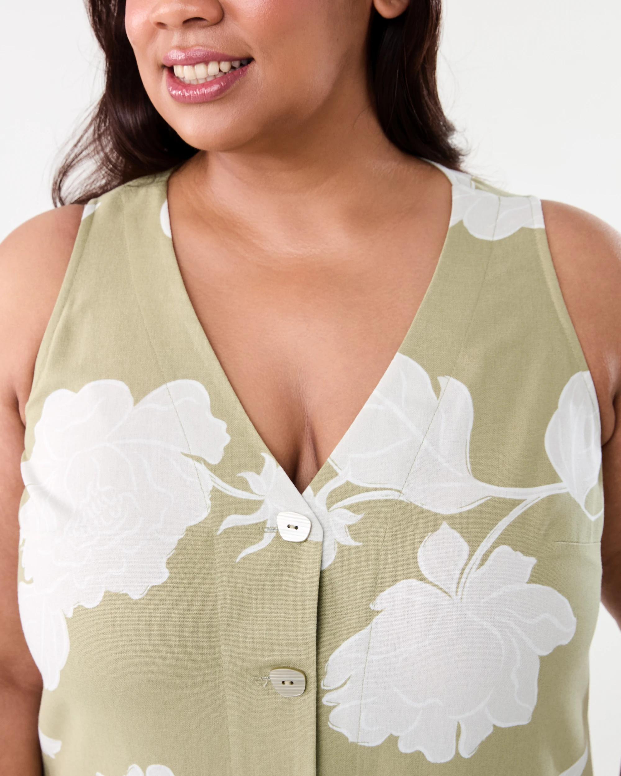 5 Curve Sleeveless Button Through Midi Dress Green Flrl, 5 of 6