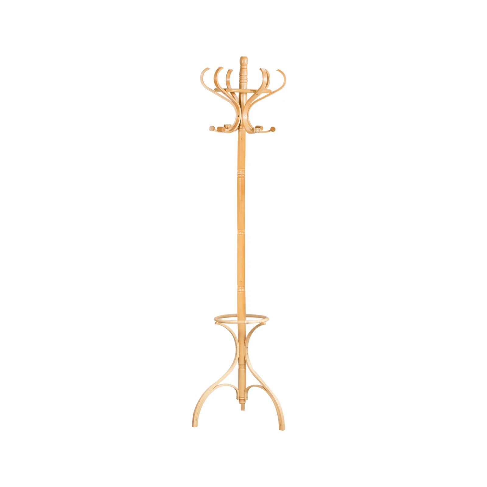 1 Costway 181CM Wood Coat Rack Hat Clothes Hanger w/Umbrellar Holder & 12 Hooks - Natural, 1 of 3