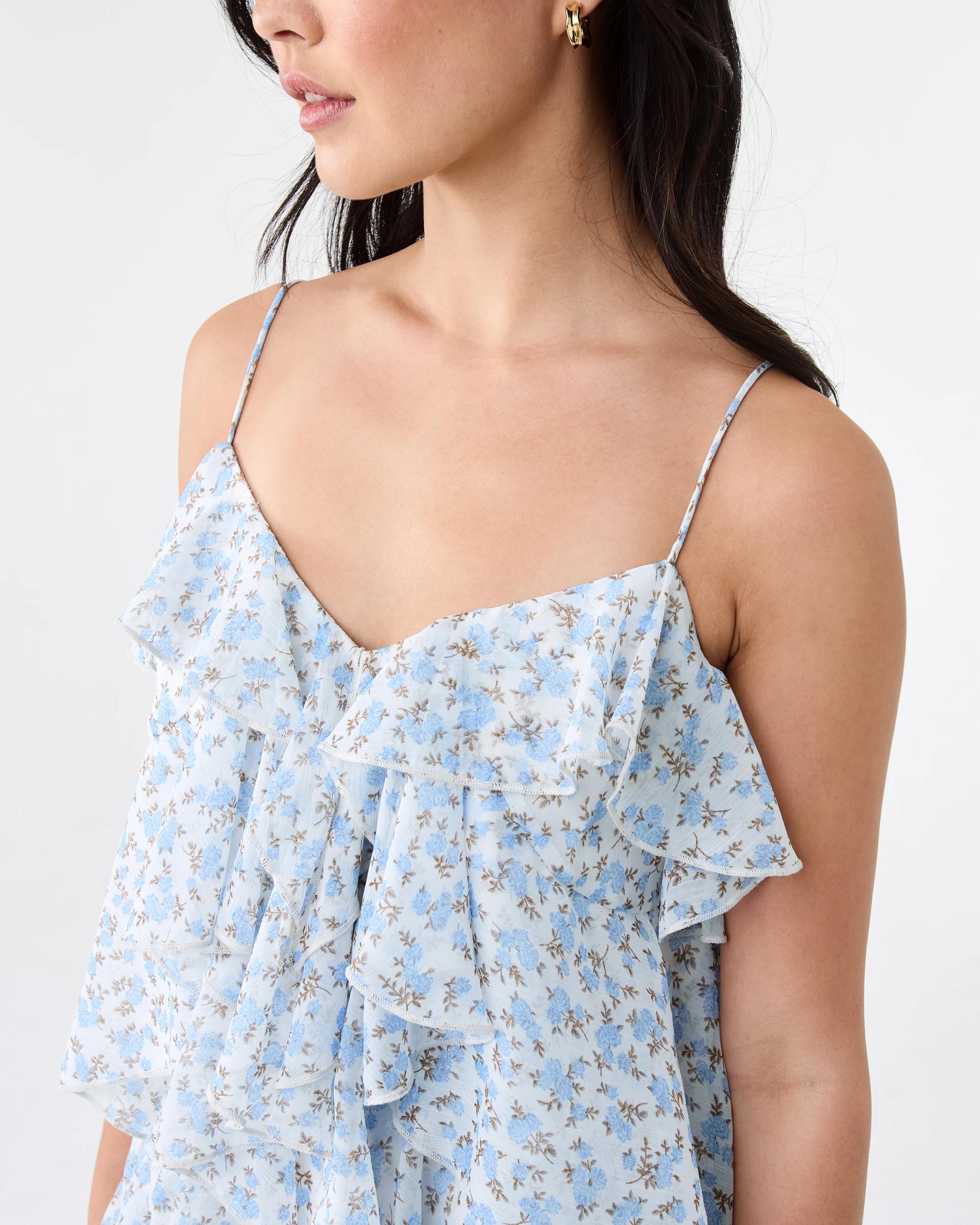 8 Chiffon Layered Mini Dress Blu Floral, 8 of 9