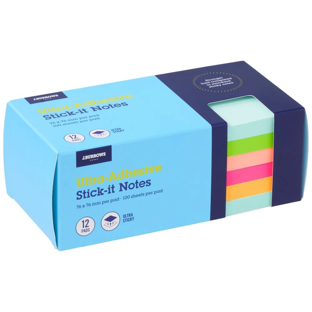 1 J.Burrows Ultra Stick-it Notes 76x76mm Fiesta 12 Pack, 1 of 4